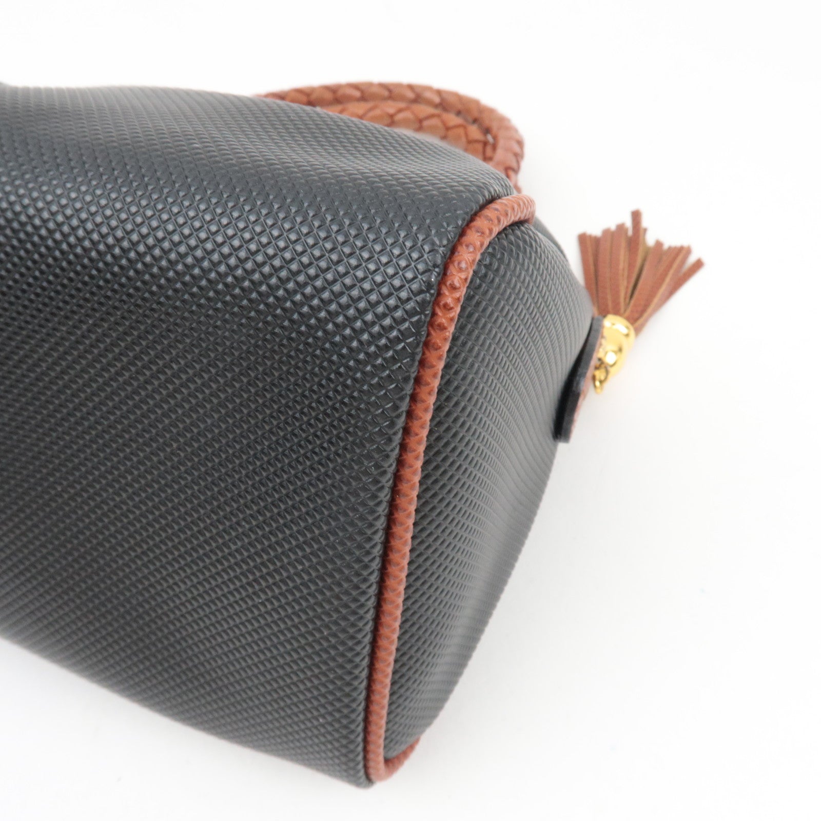 BOTTEGA VENETA Intrecciato Marco Polo Vintage Leather Handbag Black Brown