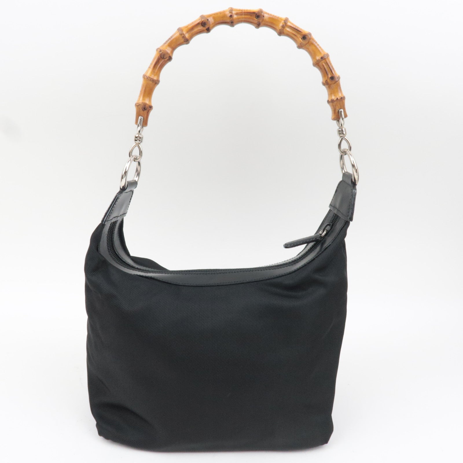 GUCCI Bamboo Nylon Canvas Patent Leather Shoulder Bag Black 000.1956.0531