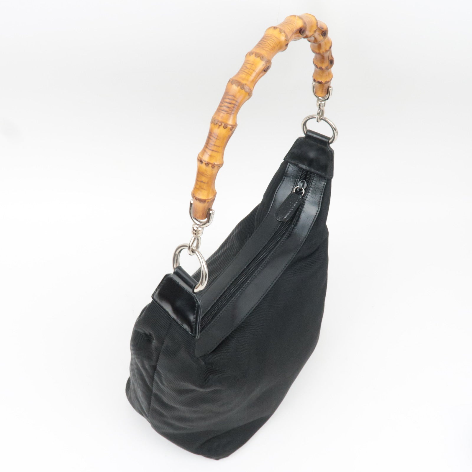 GUCCI Bamboo Nylon Canvas Patent Leather Shoulder Bag Black 000.1956.0531