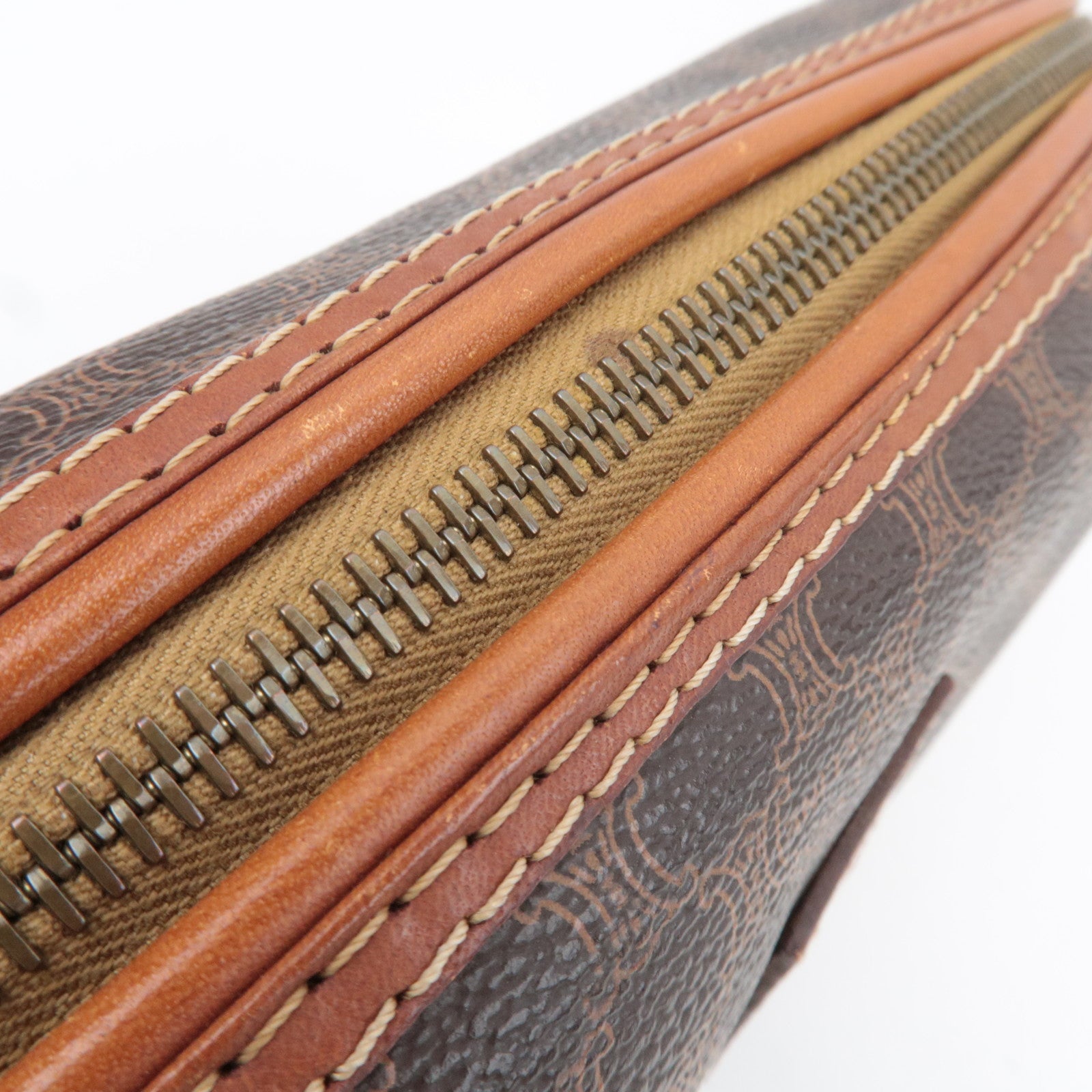 CELINE Macadam PVC Leather Cosmetic Pouch Brown