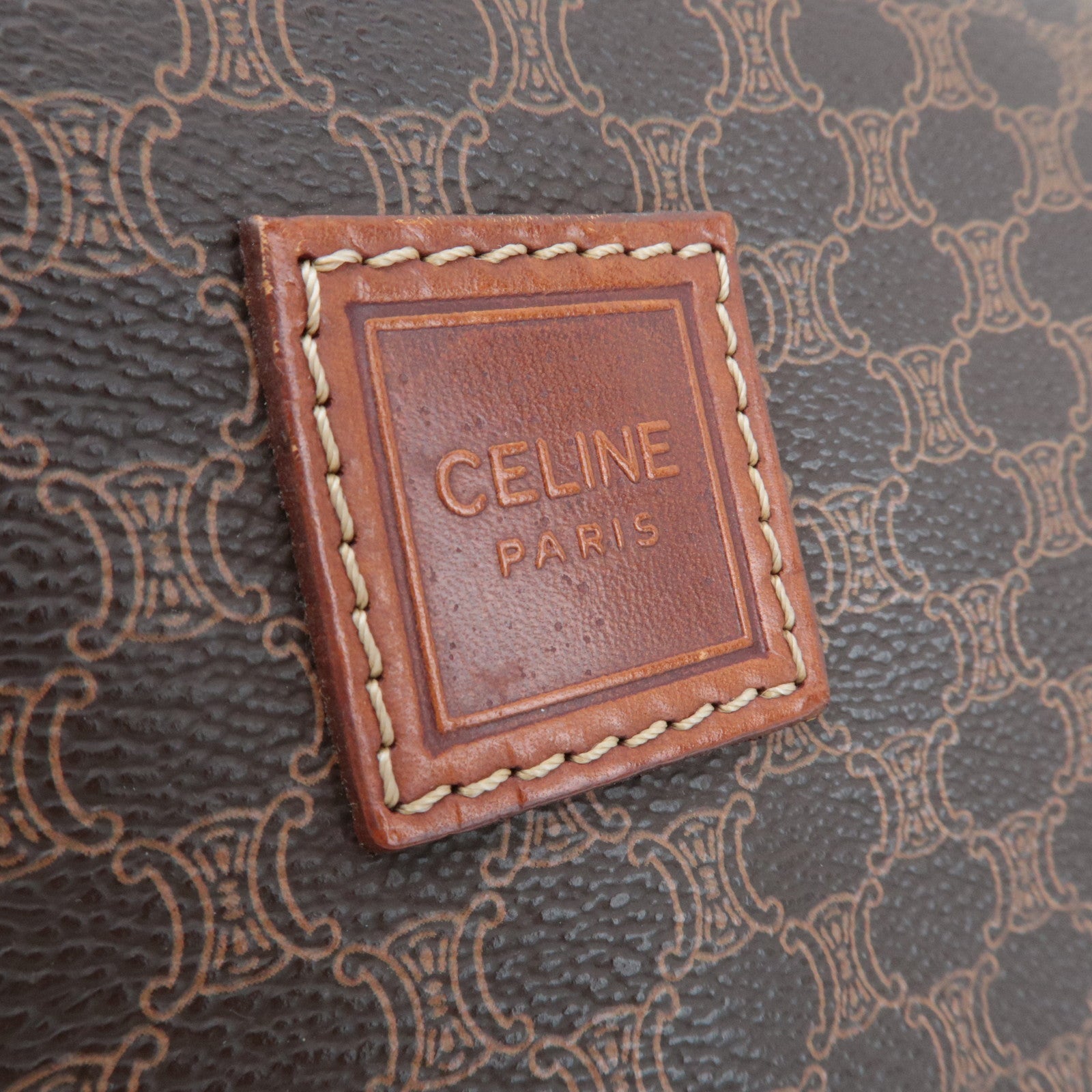 CELINE Macadam PVC Leather Cosmetic Pouch Brown