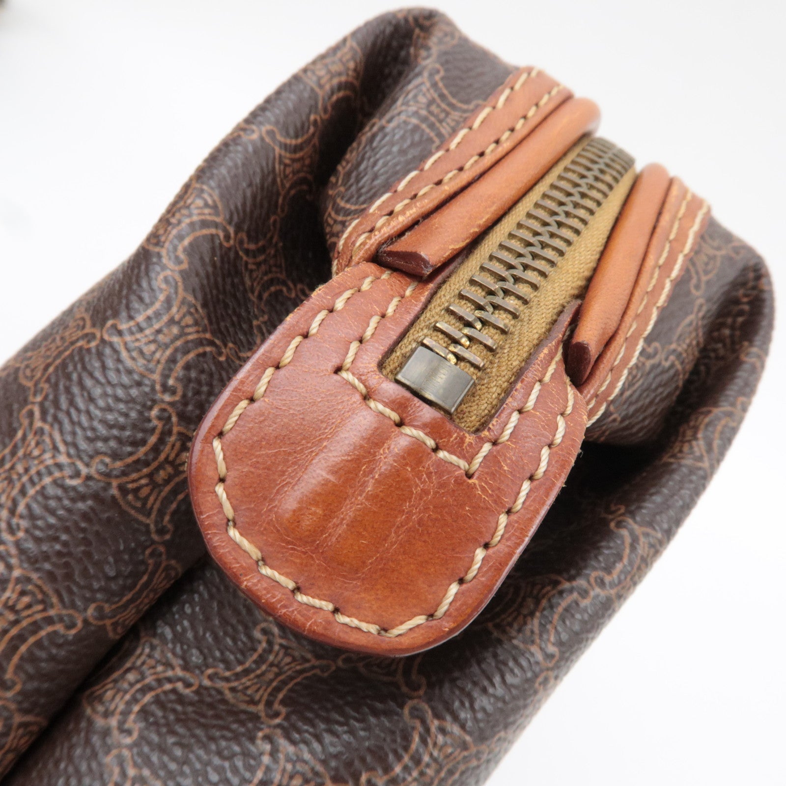 CELINE Macadam PVC Leather Cosmetic Pouch Brown