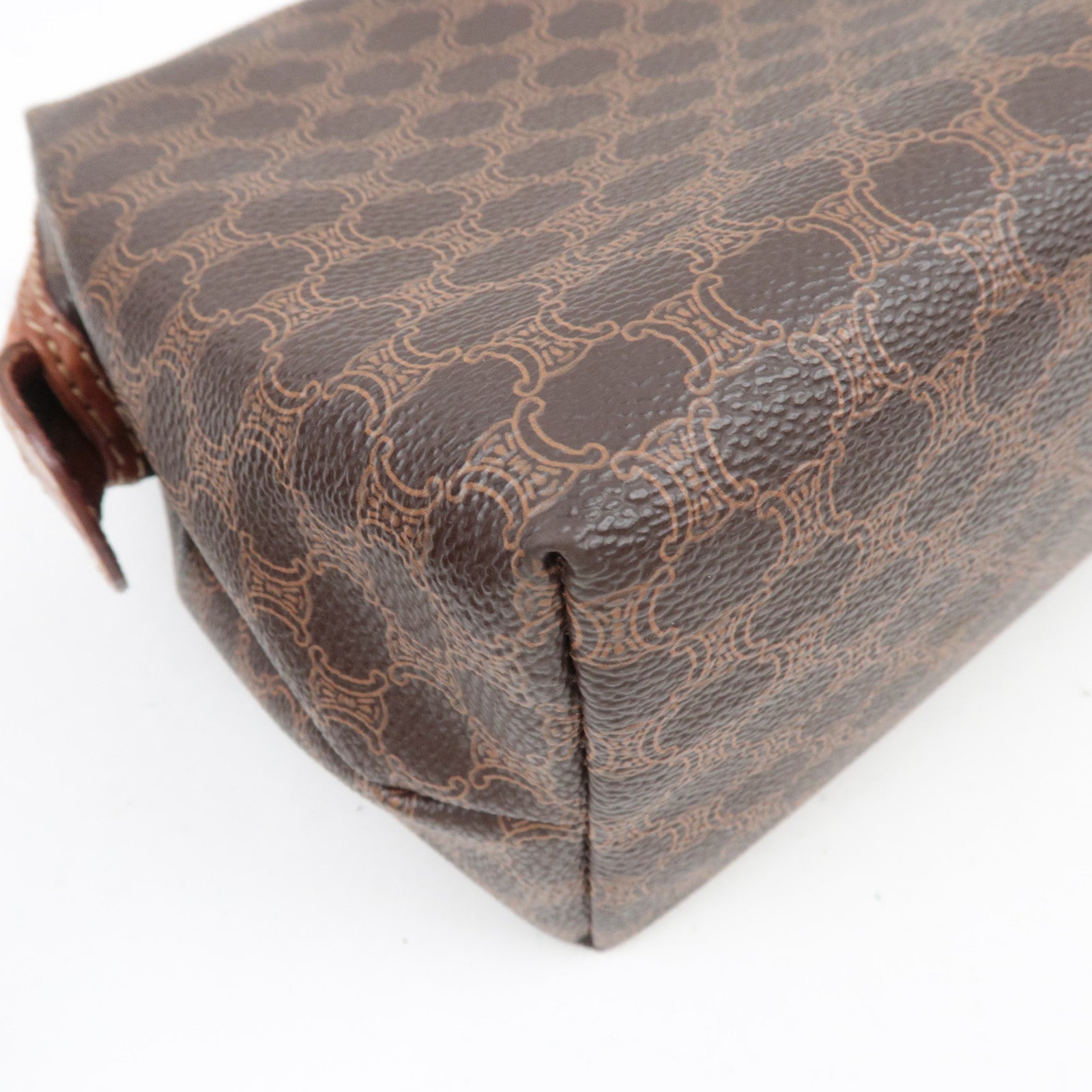 CELINE Macadam PVC Leather Cosmetic Pouch Brown