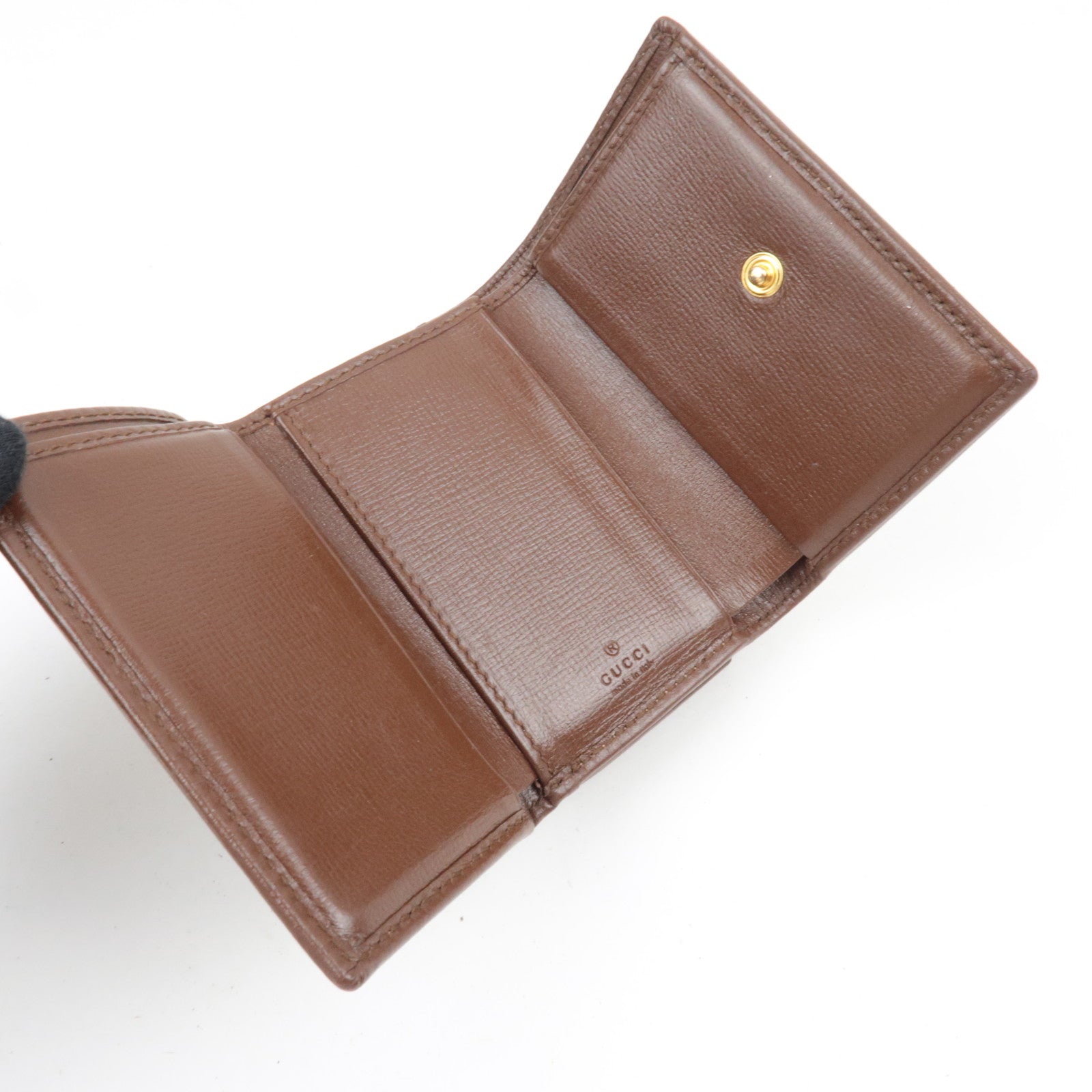 GUCCI Horsebit GG Supreme Leather Trifold Wallet Beige Brown 644462