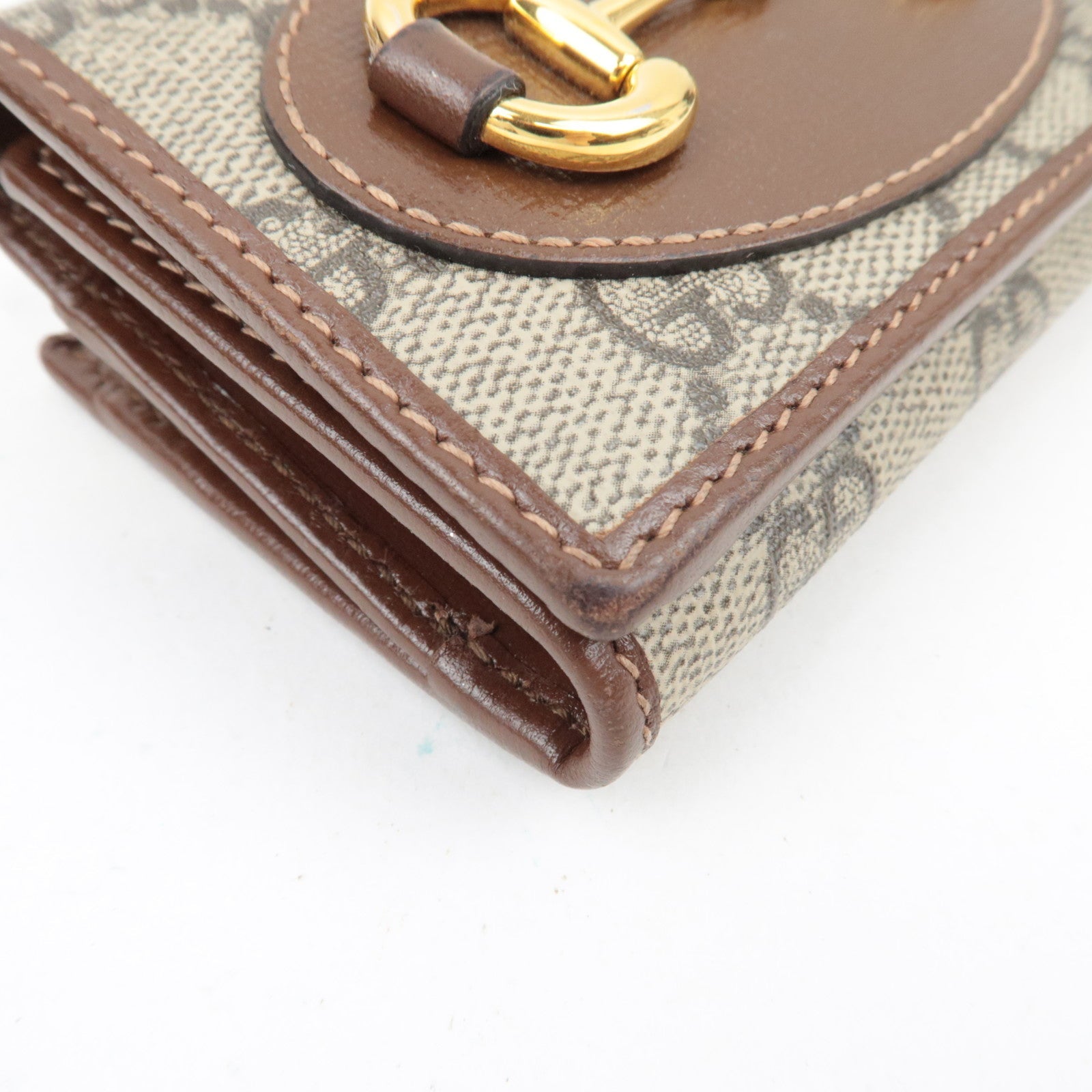 GUCCI Horsebit GG Supreme Leather Trifold Wallet Beige Brown 644462