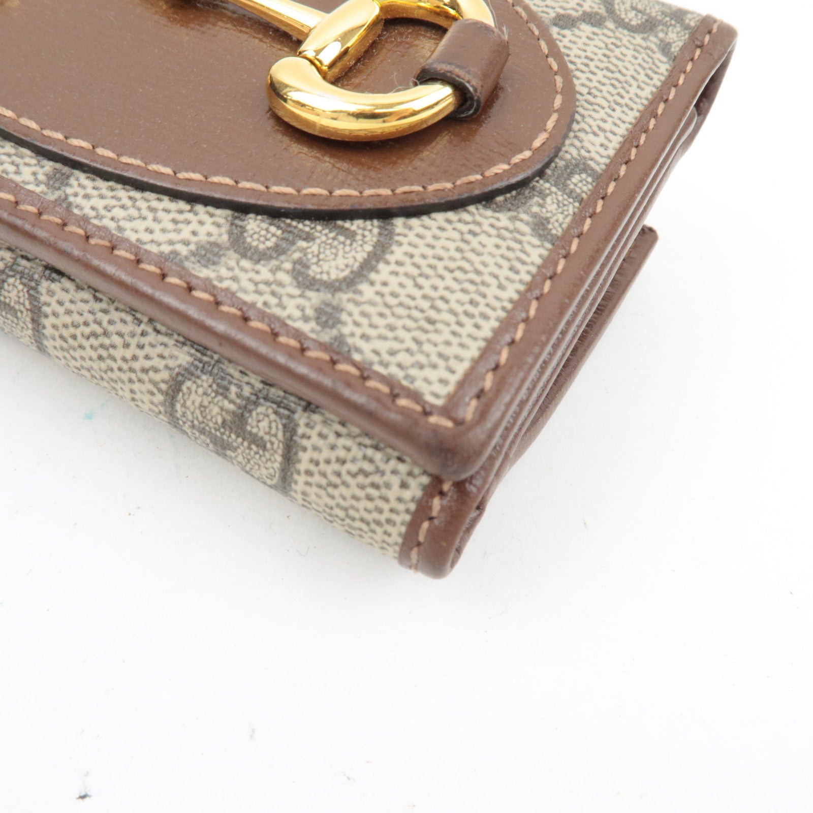 GUCCI Horsebit GG Supreme Leather Trifold Wallet Beige Brown 644462