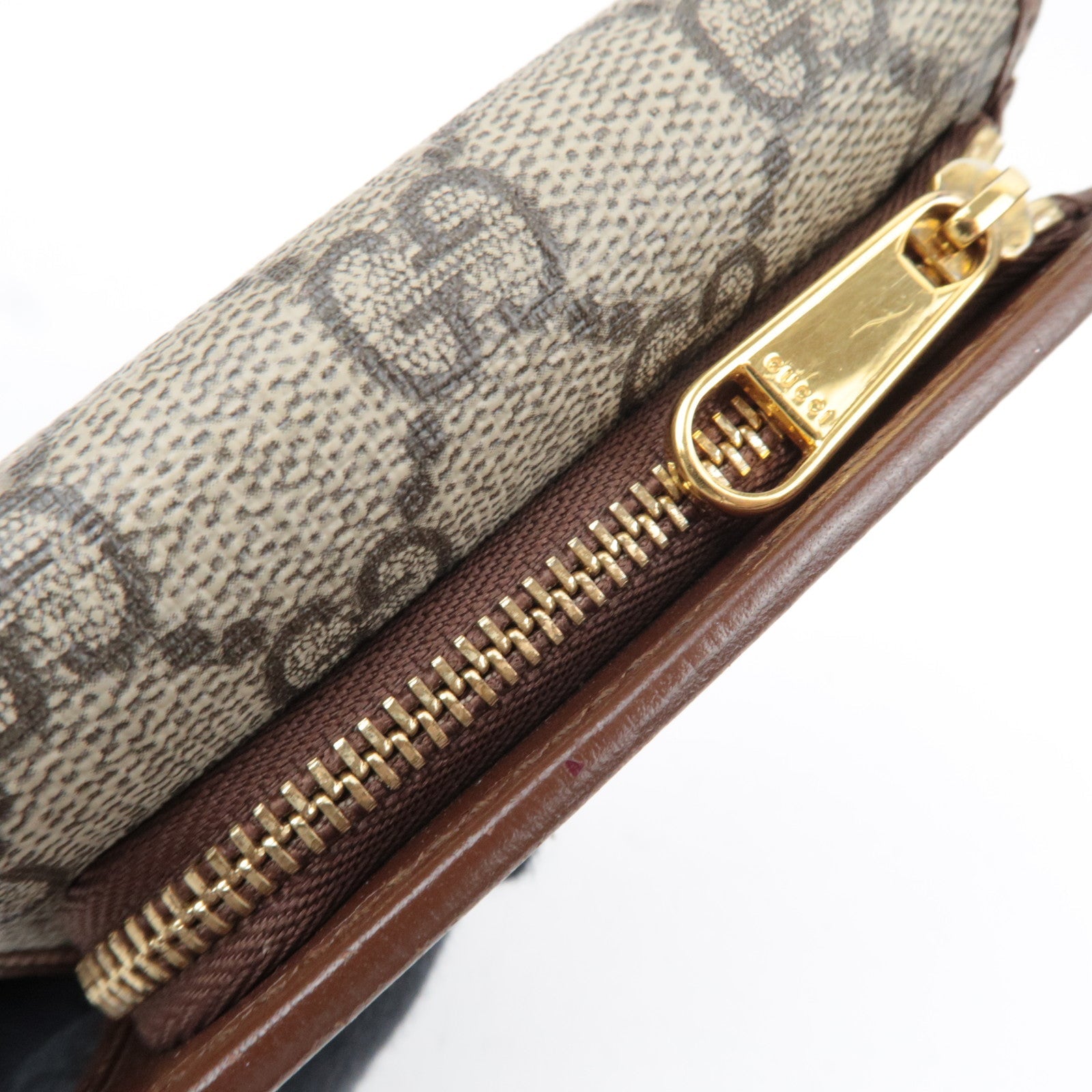 GUCCI Horsebit GG Supreme Leather Trifold Wallet Beige Brown 644462