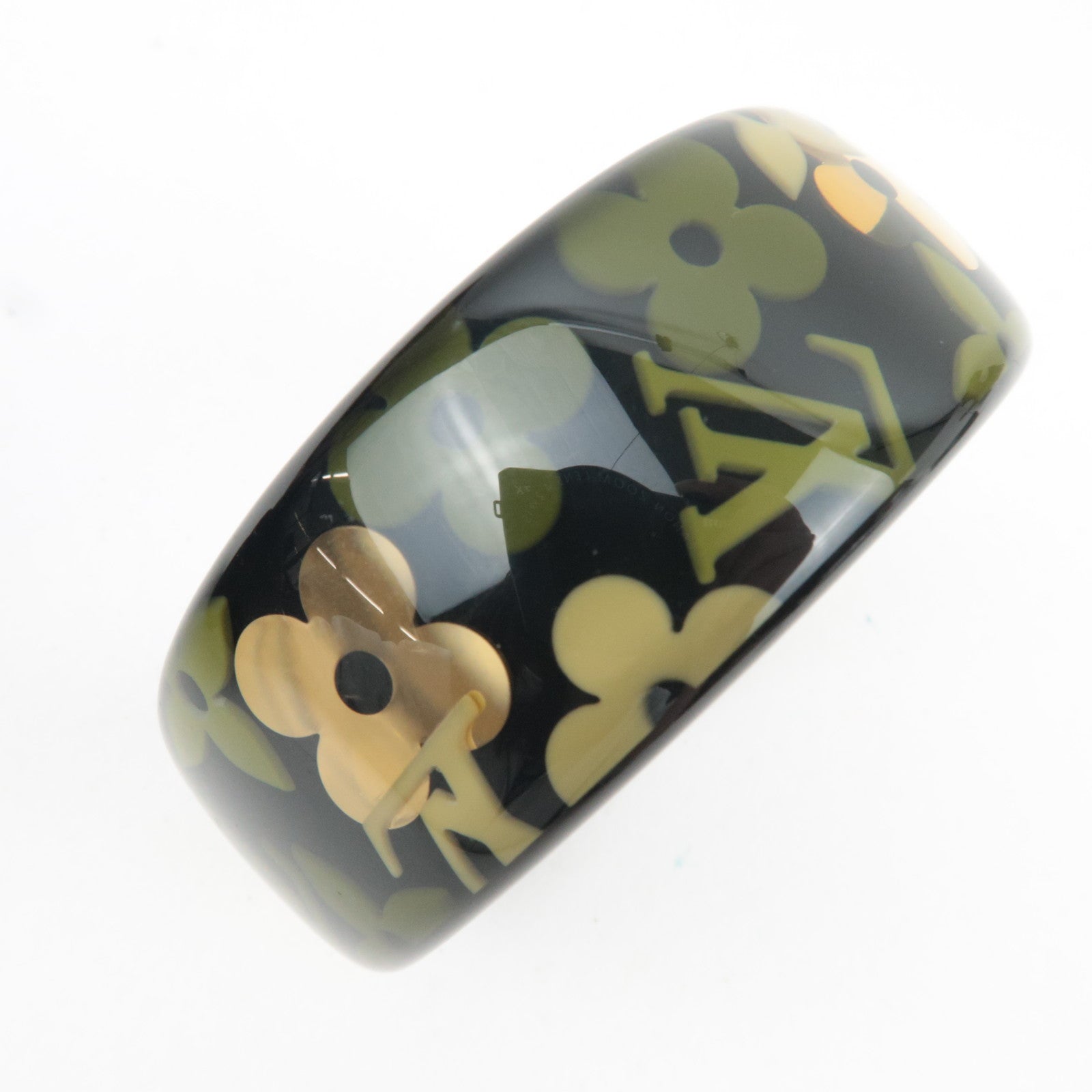 Louis Vuitton Monogram Flower Bracelet Farandole Resin Bangle Black Khaki M65638