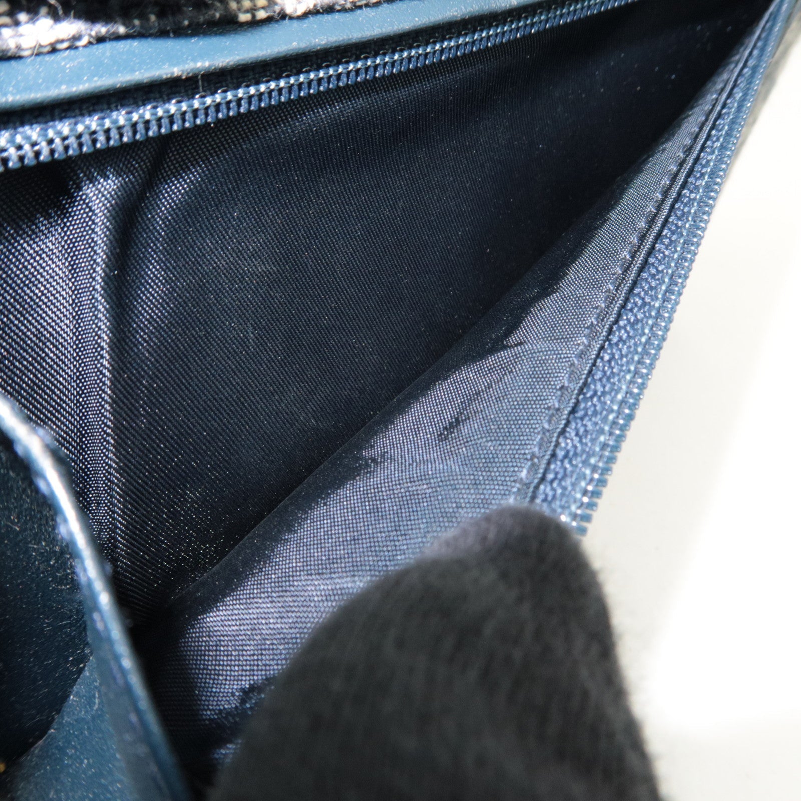 Christian Dior Trotter Canvas Leather Tri-Fold Long Wallet Navy *Box, Dust bag, G card