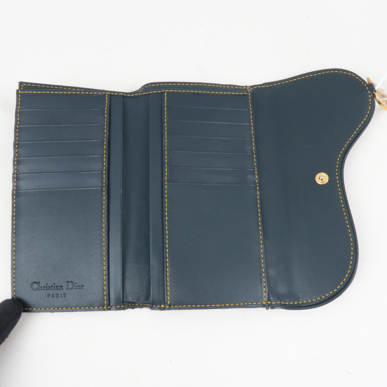 Christian Dior Trotter Canvas Leather Tri-Fold Long Wallet Navy *Box, Dust bag, G card