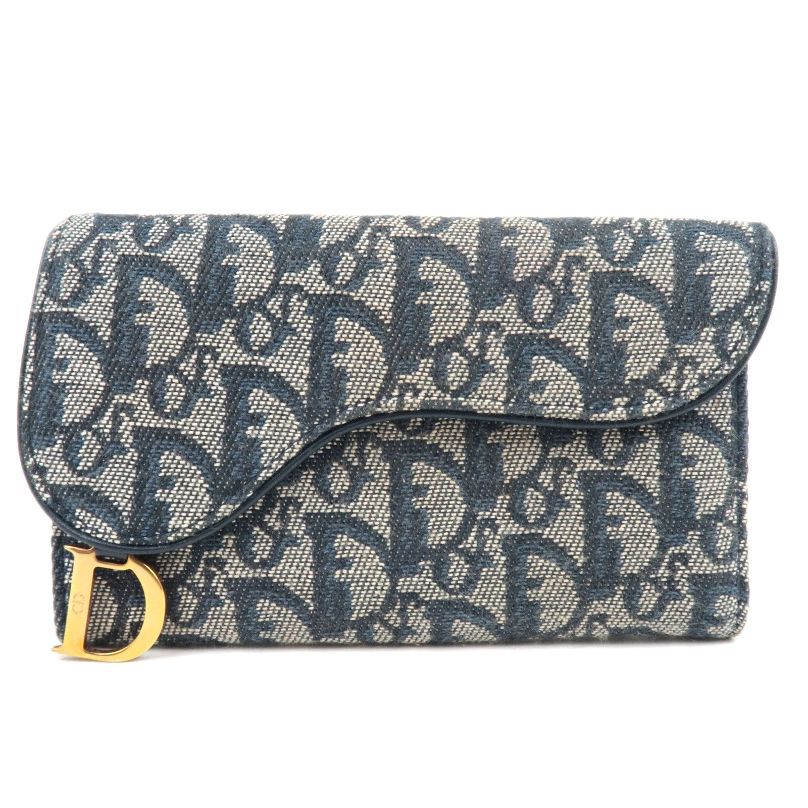 Christian Dior Trotter Canvas Leather Tri-Fold Long Wallet Navy *Box, Dust bag, G card84069