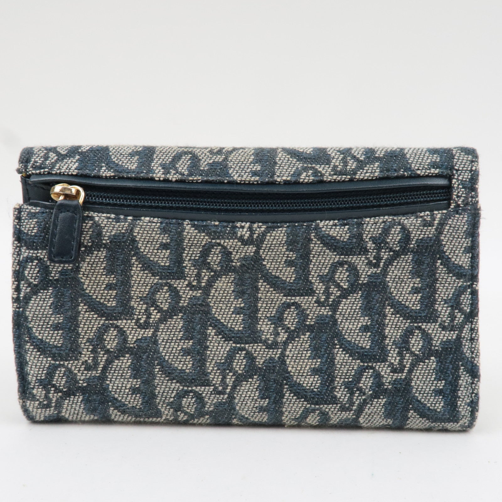 Christian Dior Trotter Canvas Leather Tri-Fold Long Wallet Navy *Box, Dust bag, G card