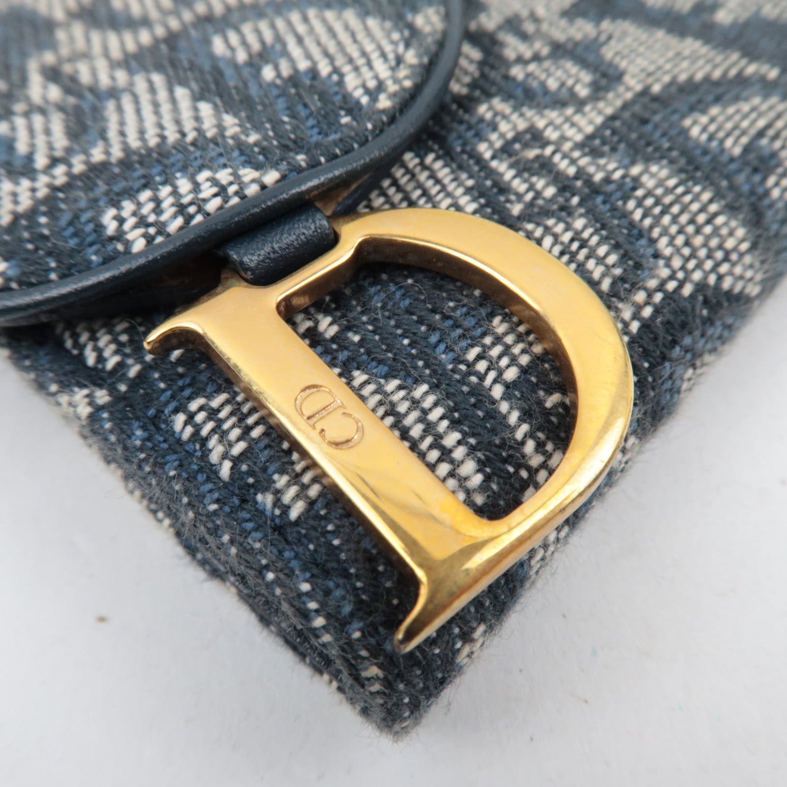 Christian Dior Trotter Canvas Leather Tri-Fold Long Wallet Navy *Box, Dust bag, G card