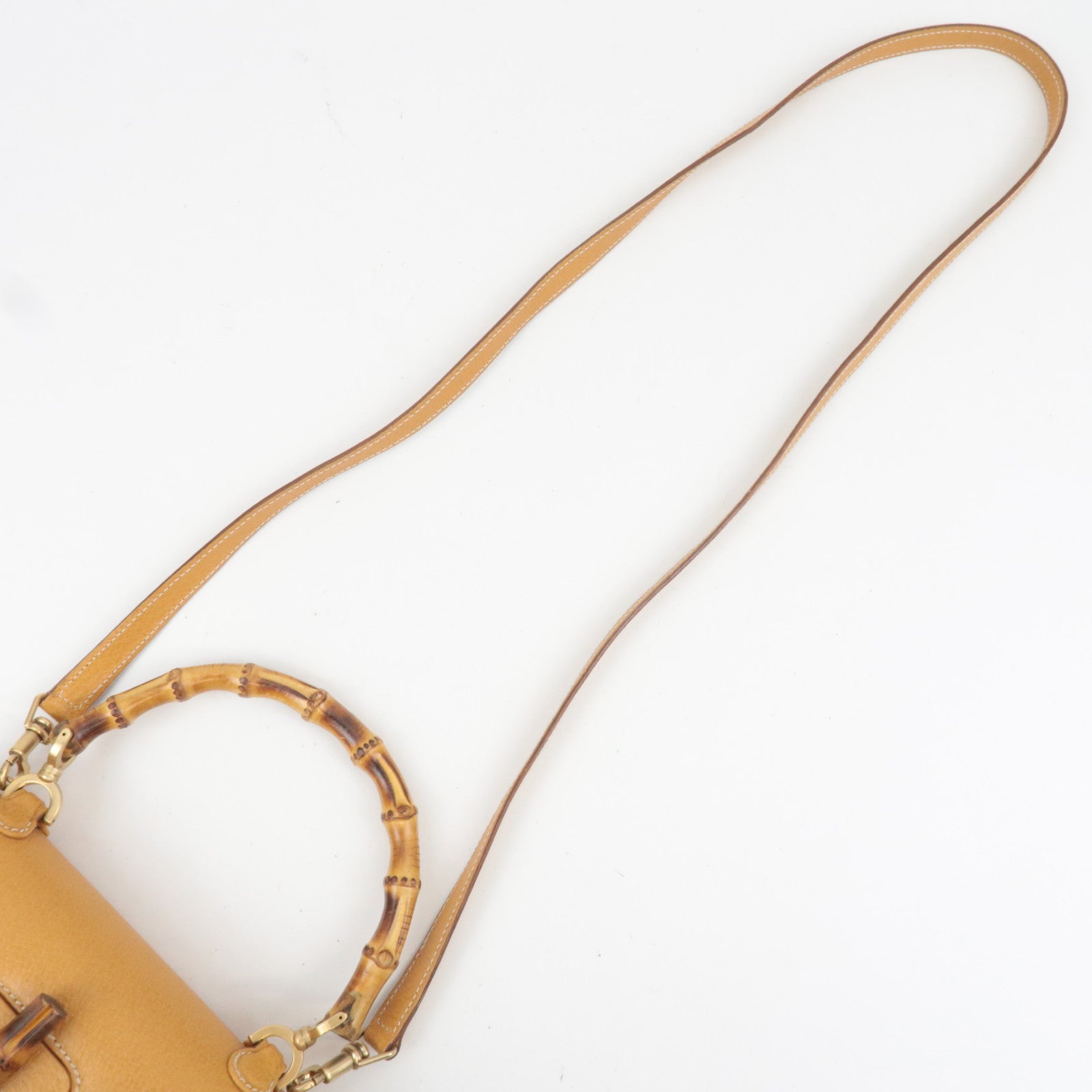 GUCCI Bamboo 2Way Leather Shoulder Bag Beige 000.1014.0188 *Strap