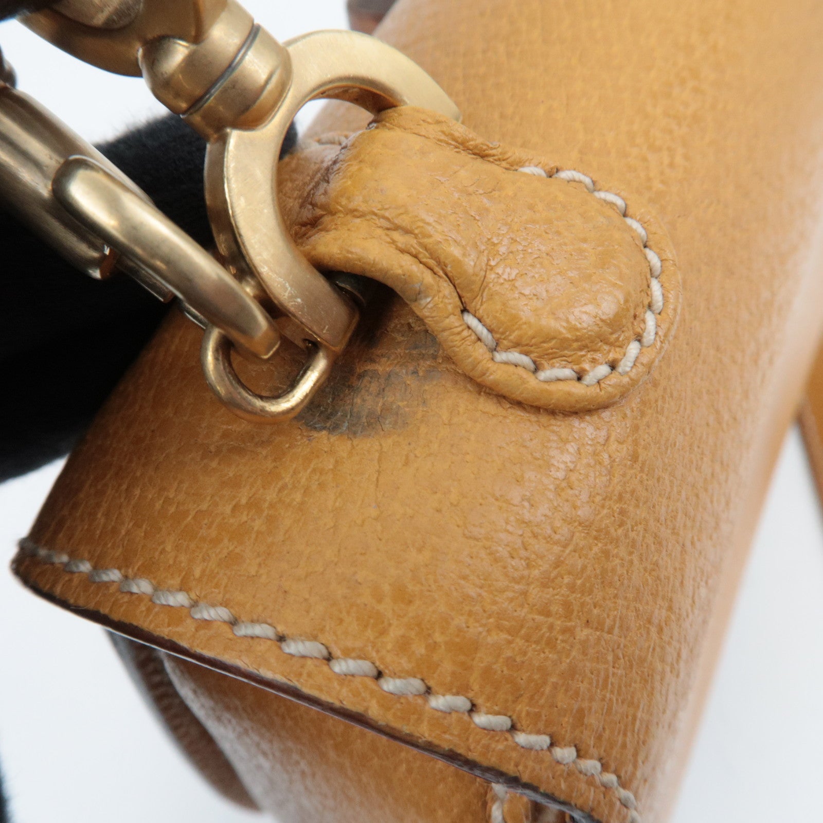 GUCCI Bamboo 2Way Leather Shoulder Bag Beige 000.1014.0188 *Strap