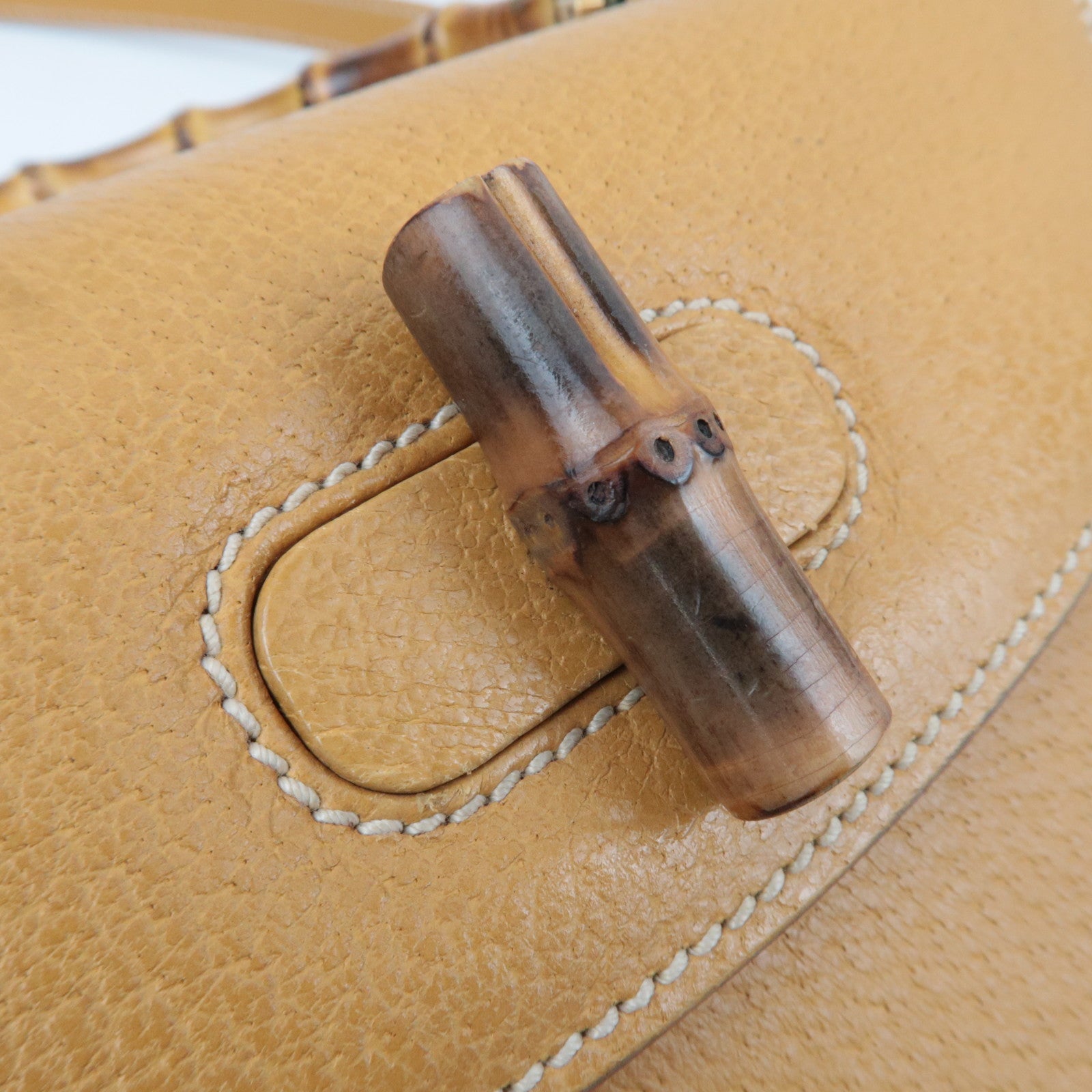 GUCCI Bamboo 2Way Leather Shoulder Bag Beige 000.1014.0188 *Strap