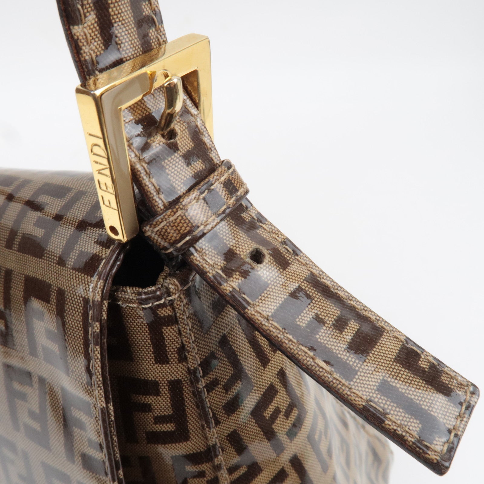 FENDI Zucchino Mamma Baguette Vinyl Leather Shoulder Bag Beige Brown 26325