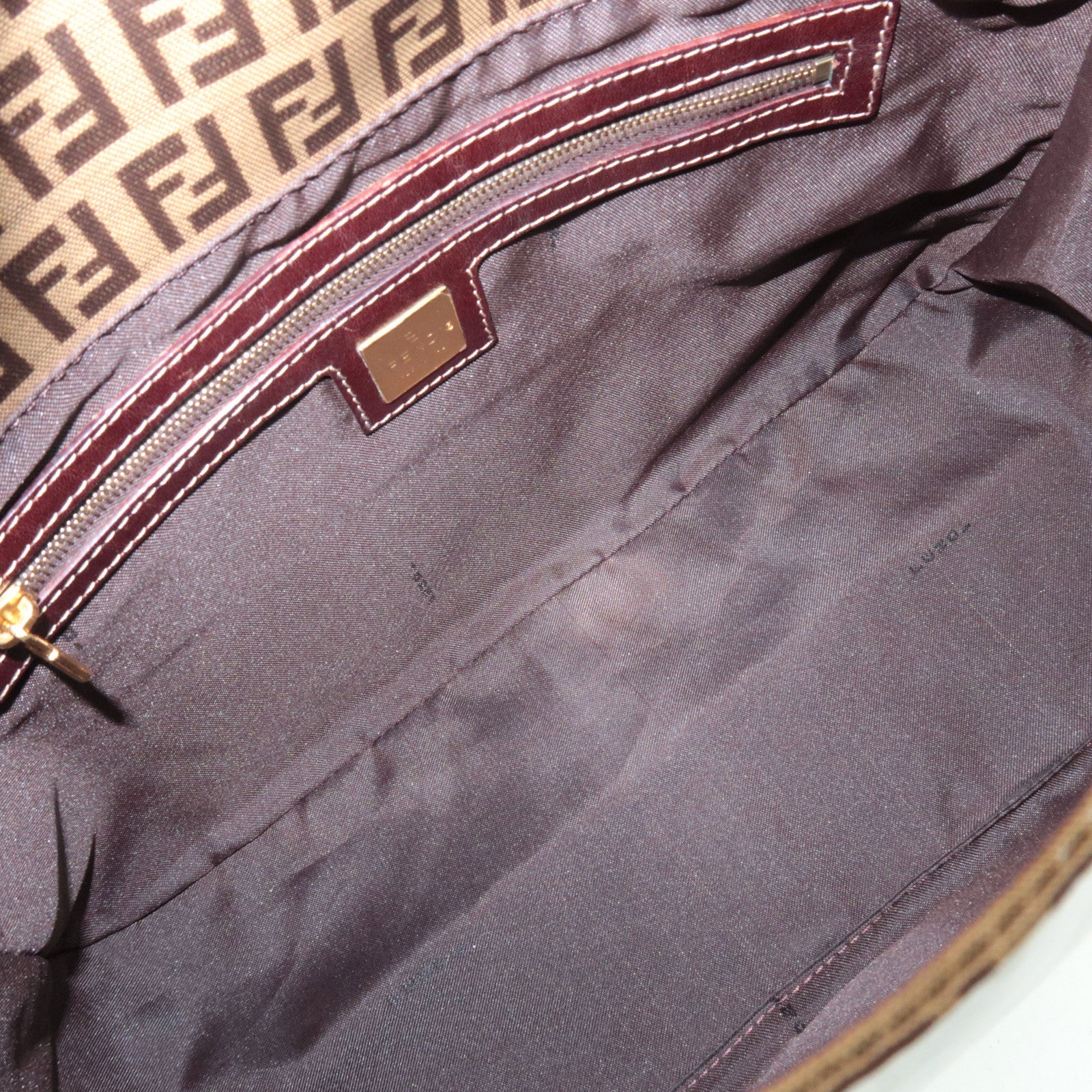 FENDI Zucchino Mamma Baguette Vinyl Leather Shoulder Bag Beige Brown 26325