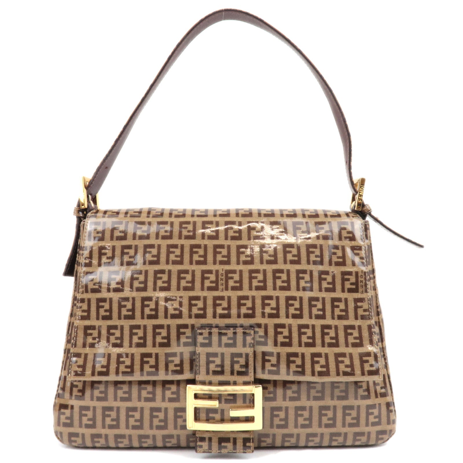 FENDI Zucchino Mamma Baguette Vinyl Leather Shoulder Bag Beige Brown 2632584084