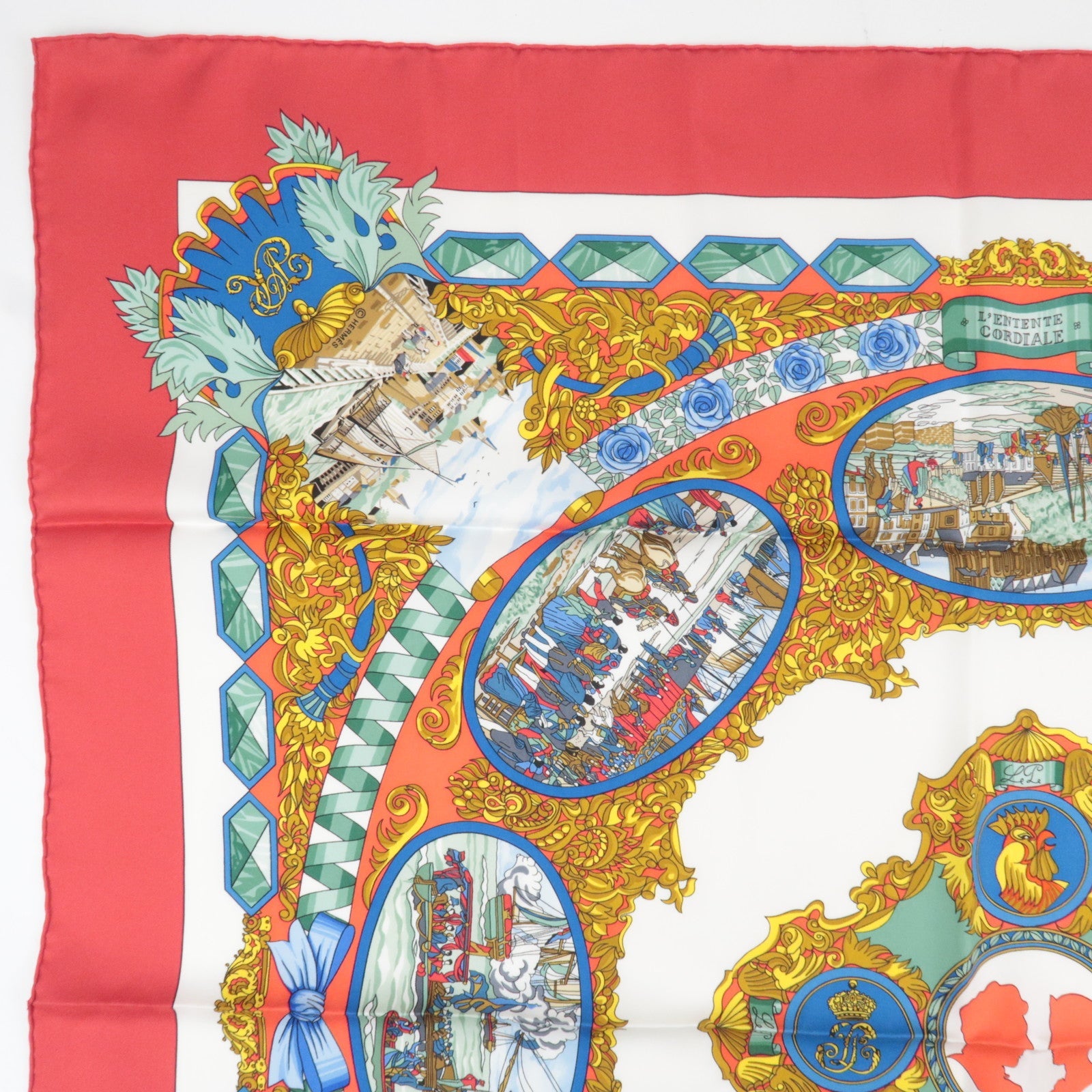 Hermes Carre 90 Scarf L'ENTENTE CORDIALE 100% Silk Red
