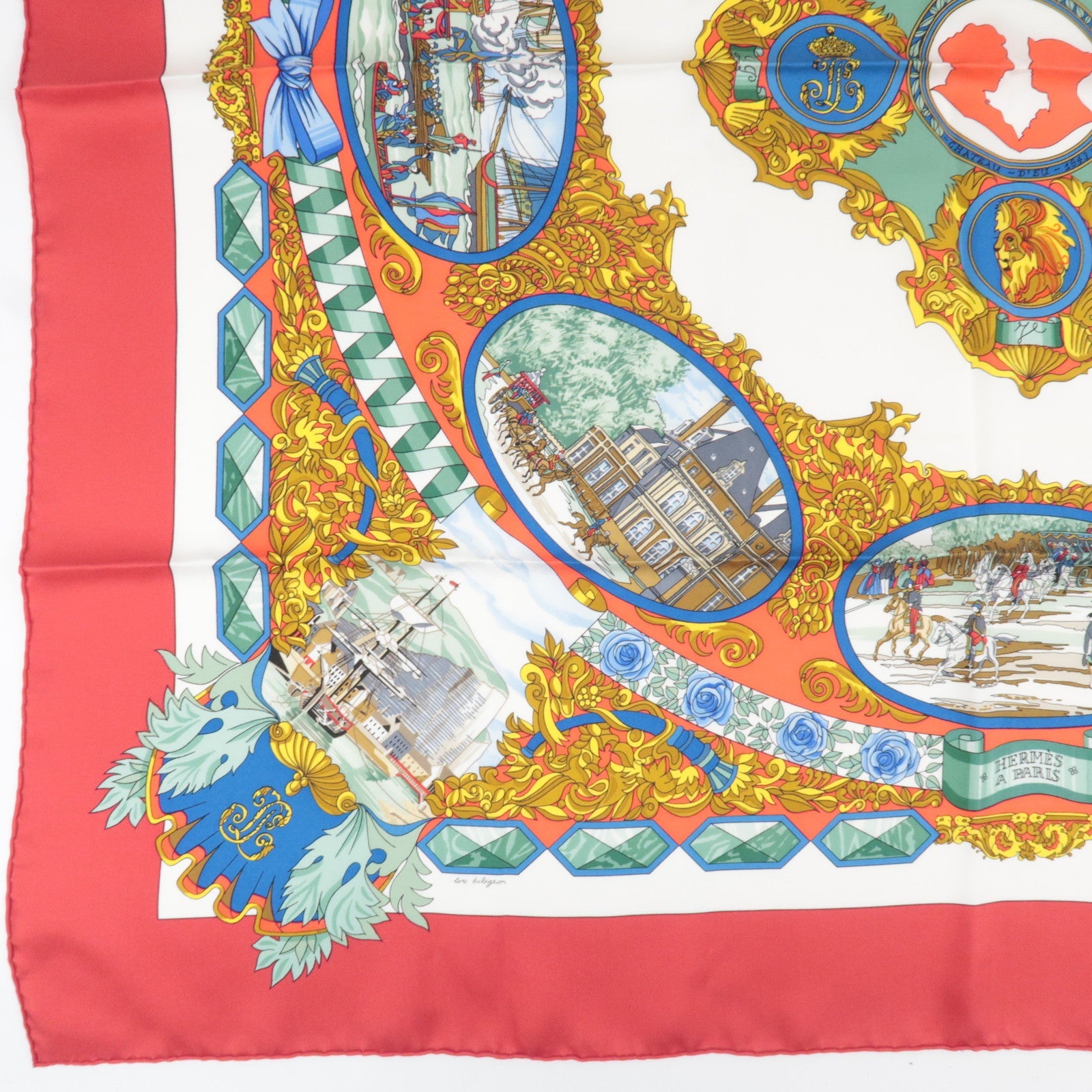 Hermes Carre 90 Scarf L'ENTENTE CORDIALE 100% Silk Red