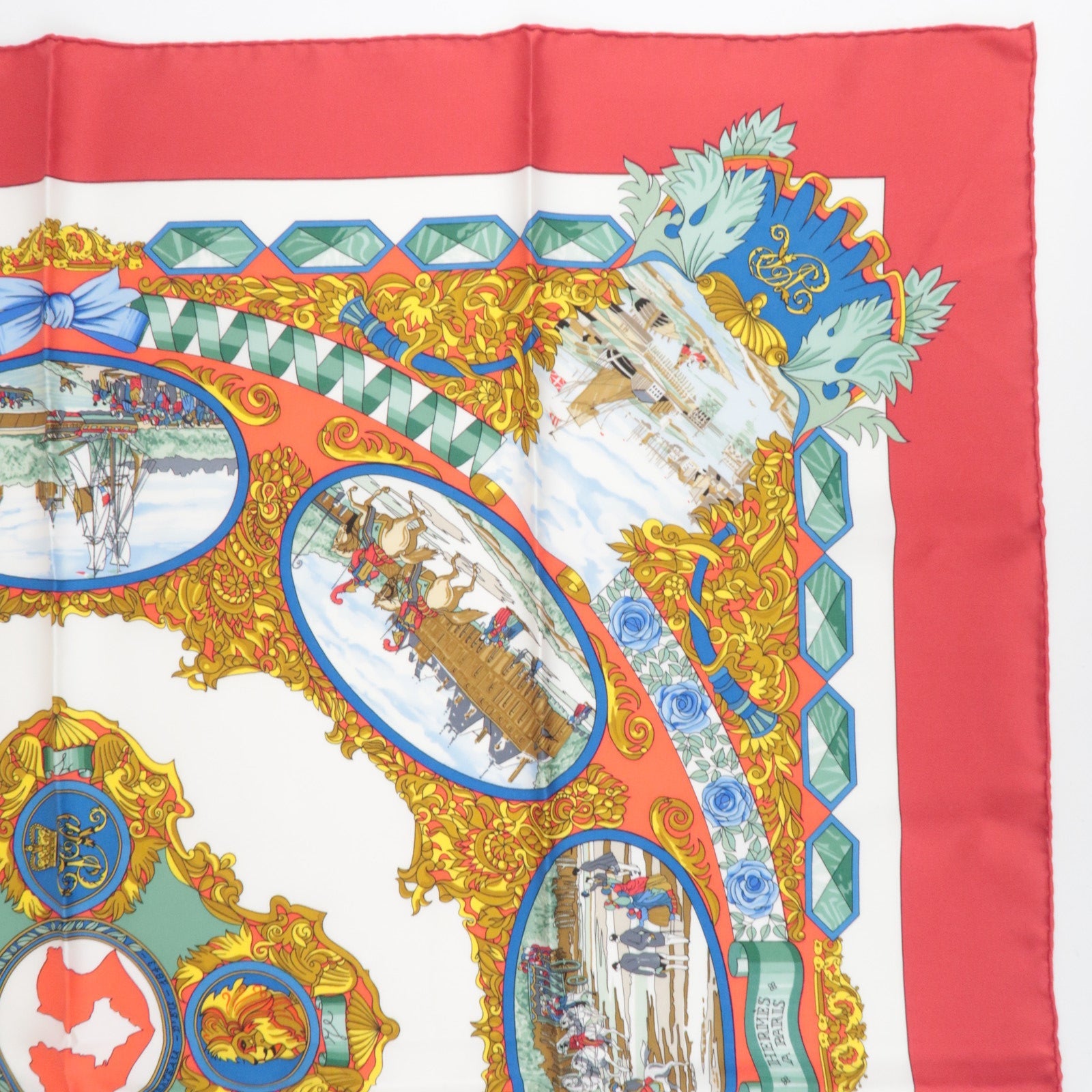 Hermes Carre 90 Scarf L'ENTENTE CORDIALE 100% Silk Red