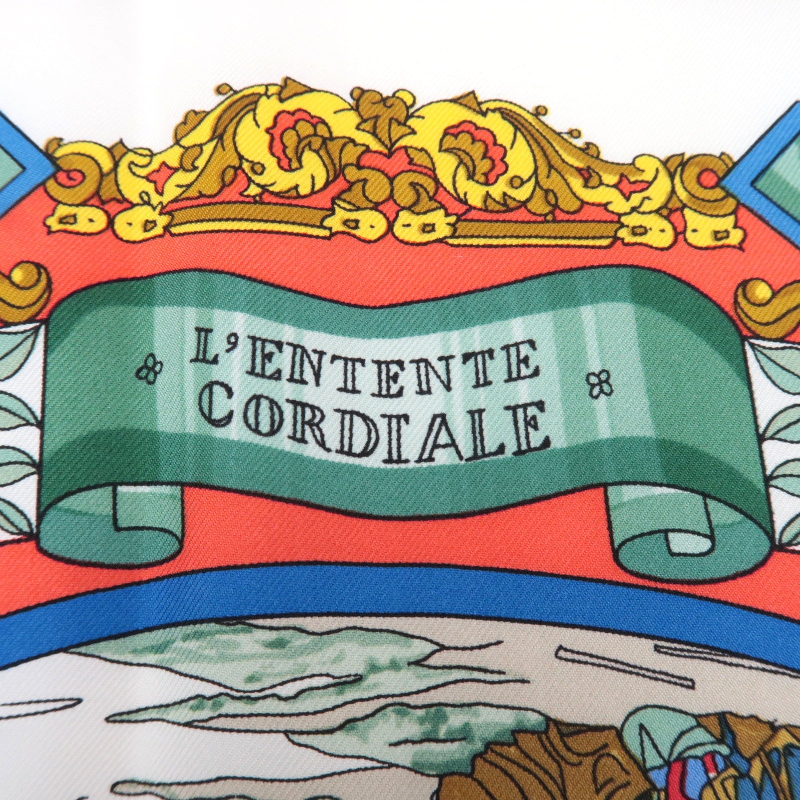 Hermes Carre 90 Scarf L'ENTENTE CORDIALE 100% Silk Red