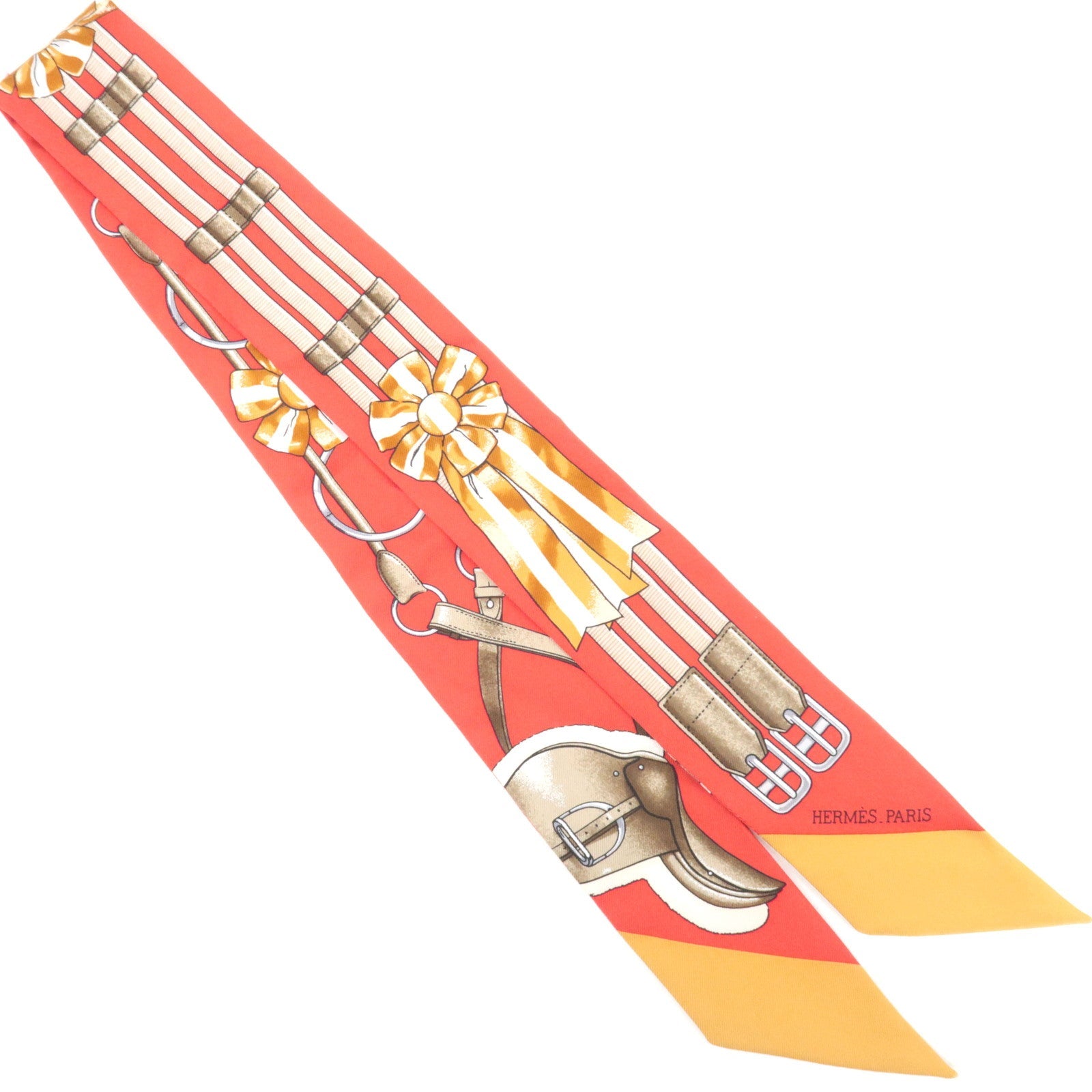 HERMES Twilly Scarf Jumping 100% Silk Red84099