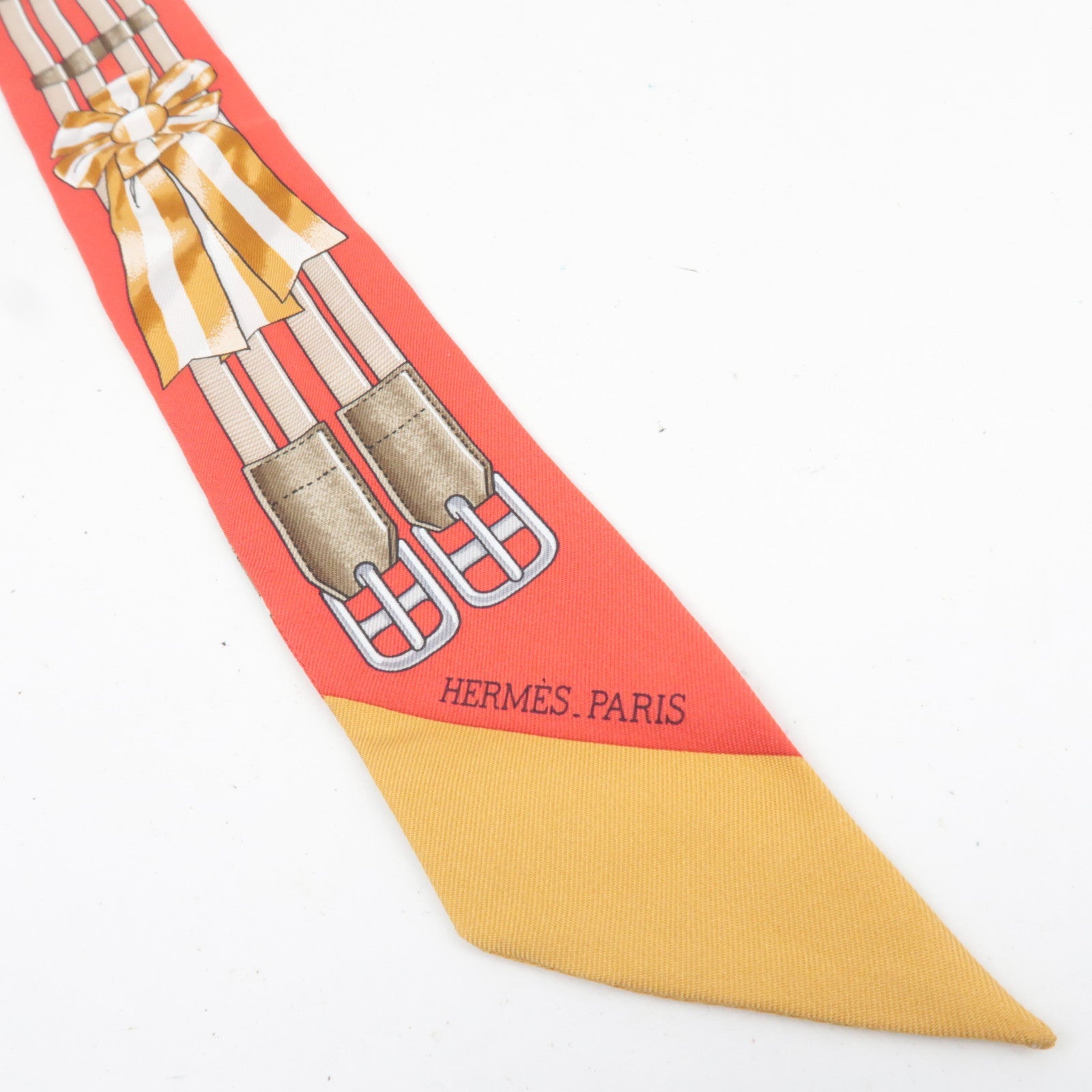 HERMES Twilly Scarf Jumping 100% Silk Red