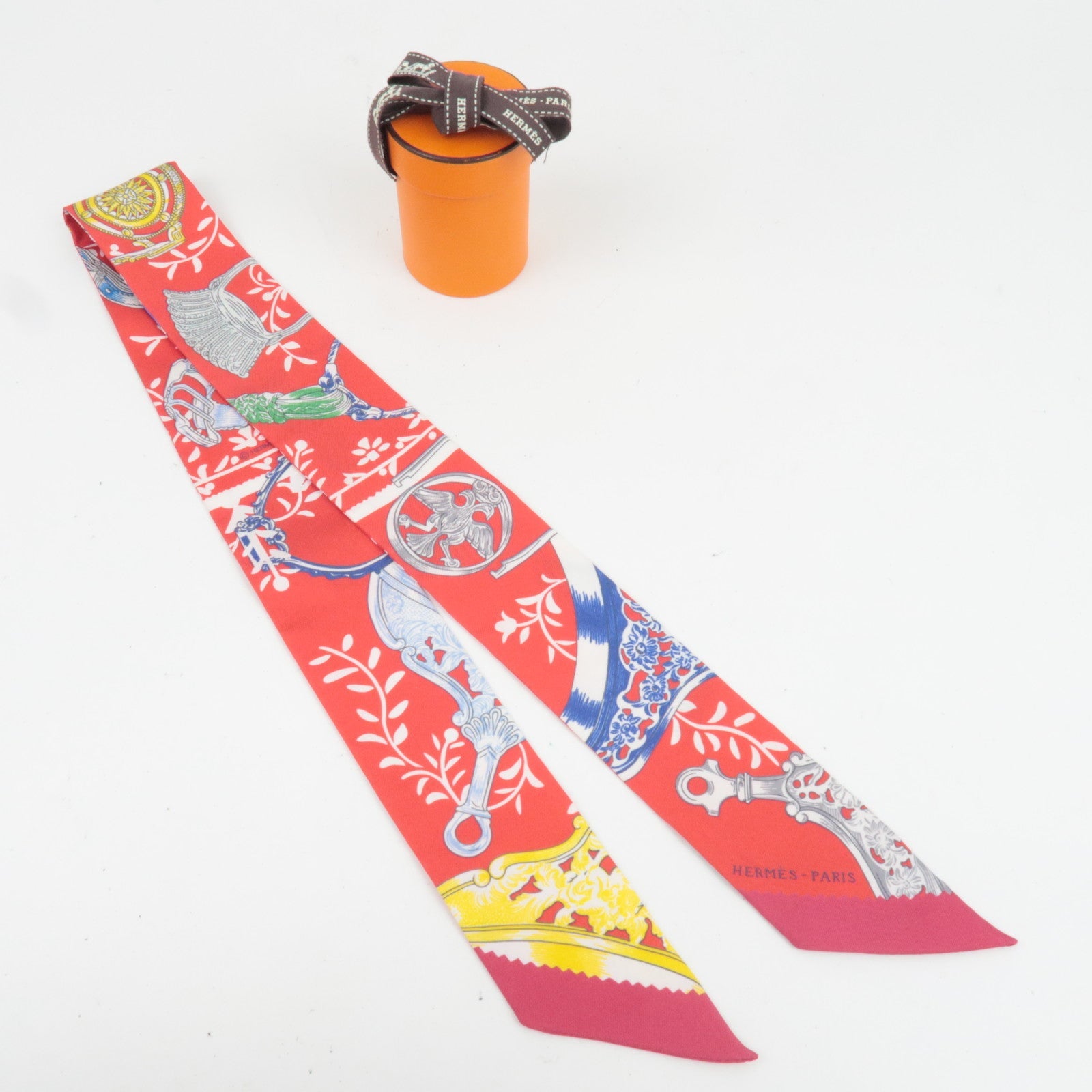 HERMES Twilly Scarf Etriers Remix 100% Silk Red *Box