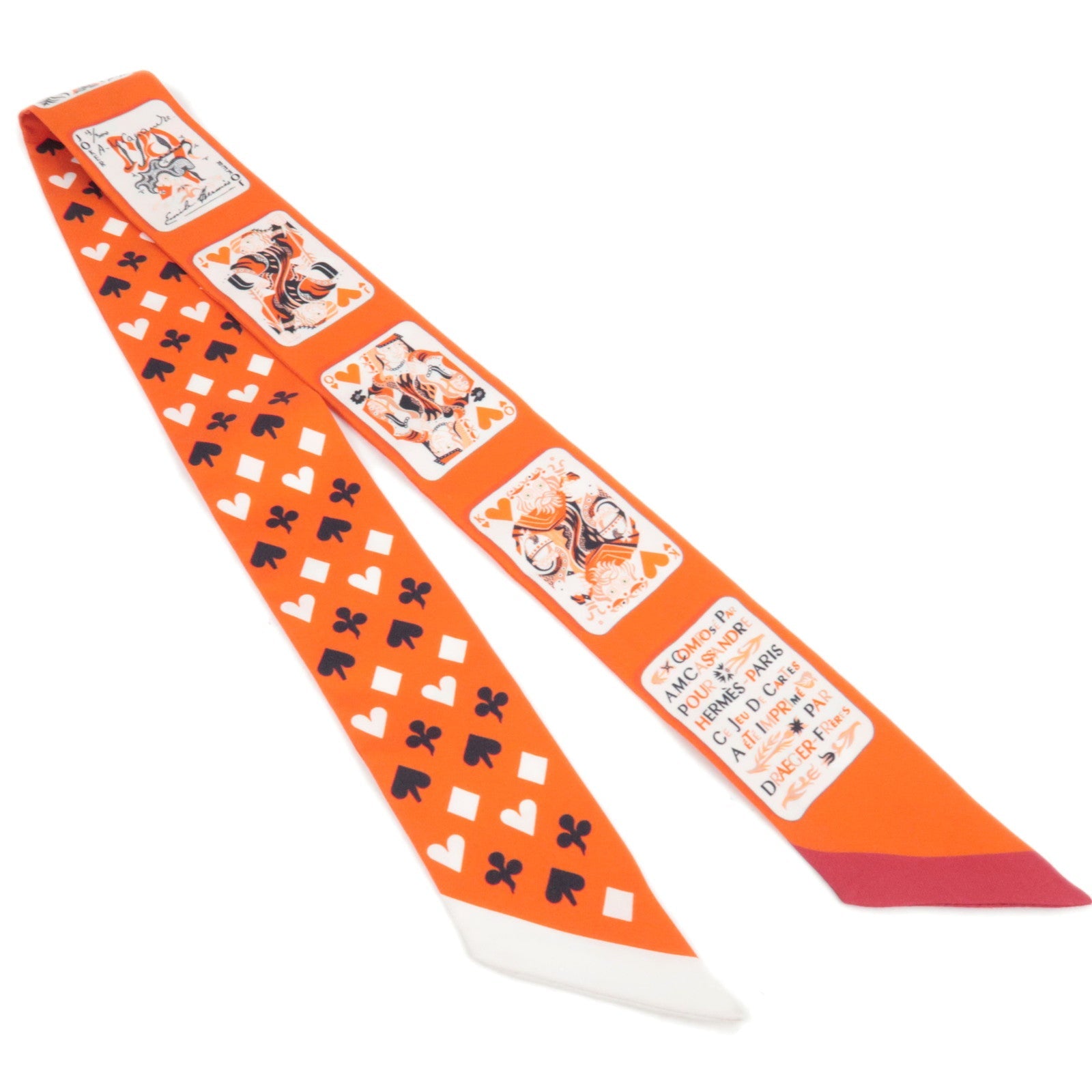 HERMES Twilly Scarf JEU DE CARTES 100% Silk Orange *Box84150
