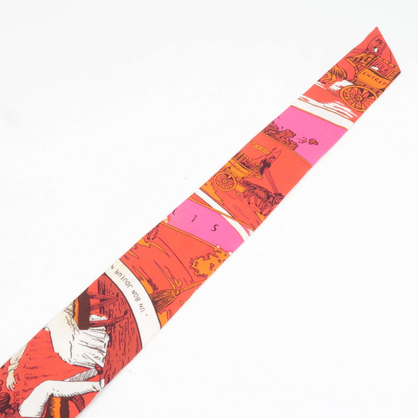 HERMES Twilly Scarf JEU DES ET DAMES OMNIBUS BLANCHES 100% Silk Red