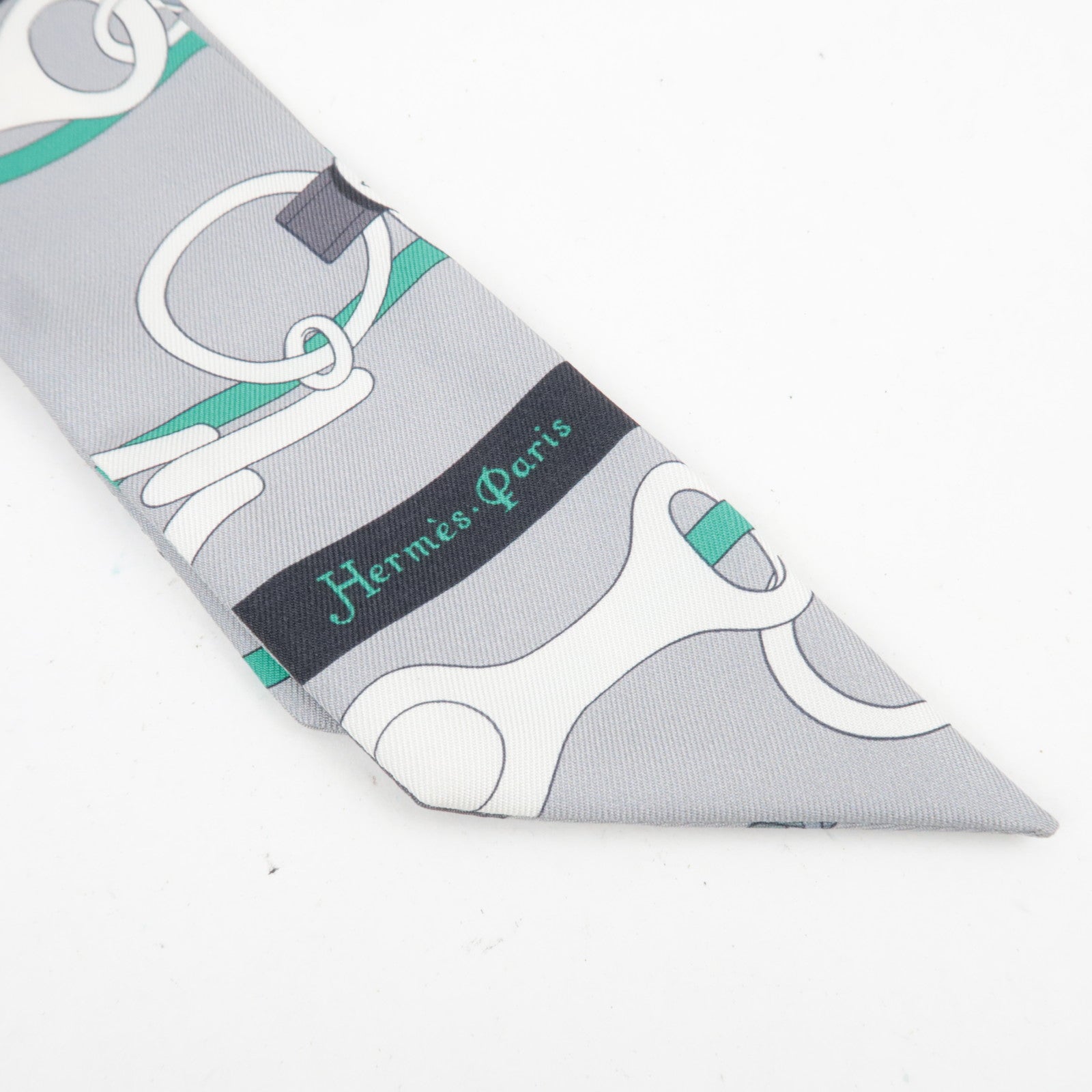HERMES Twilly Scarf Panoplie Equestre 100% Silk Gray