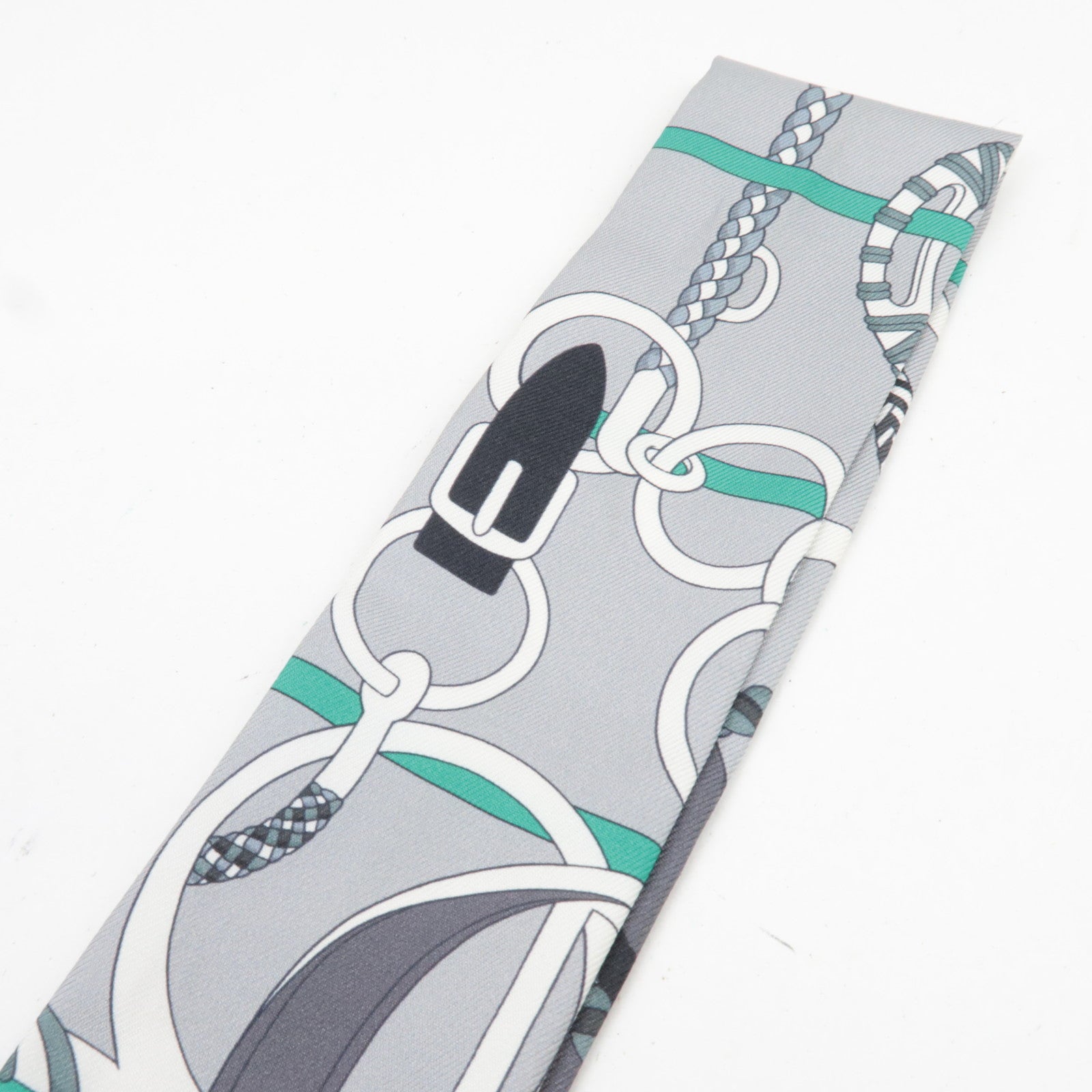 HERMES Twilly Scarf Panoplie Equestre 100% Silk Gray