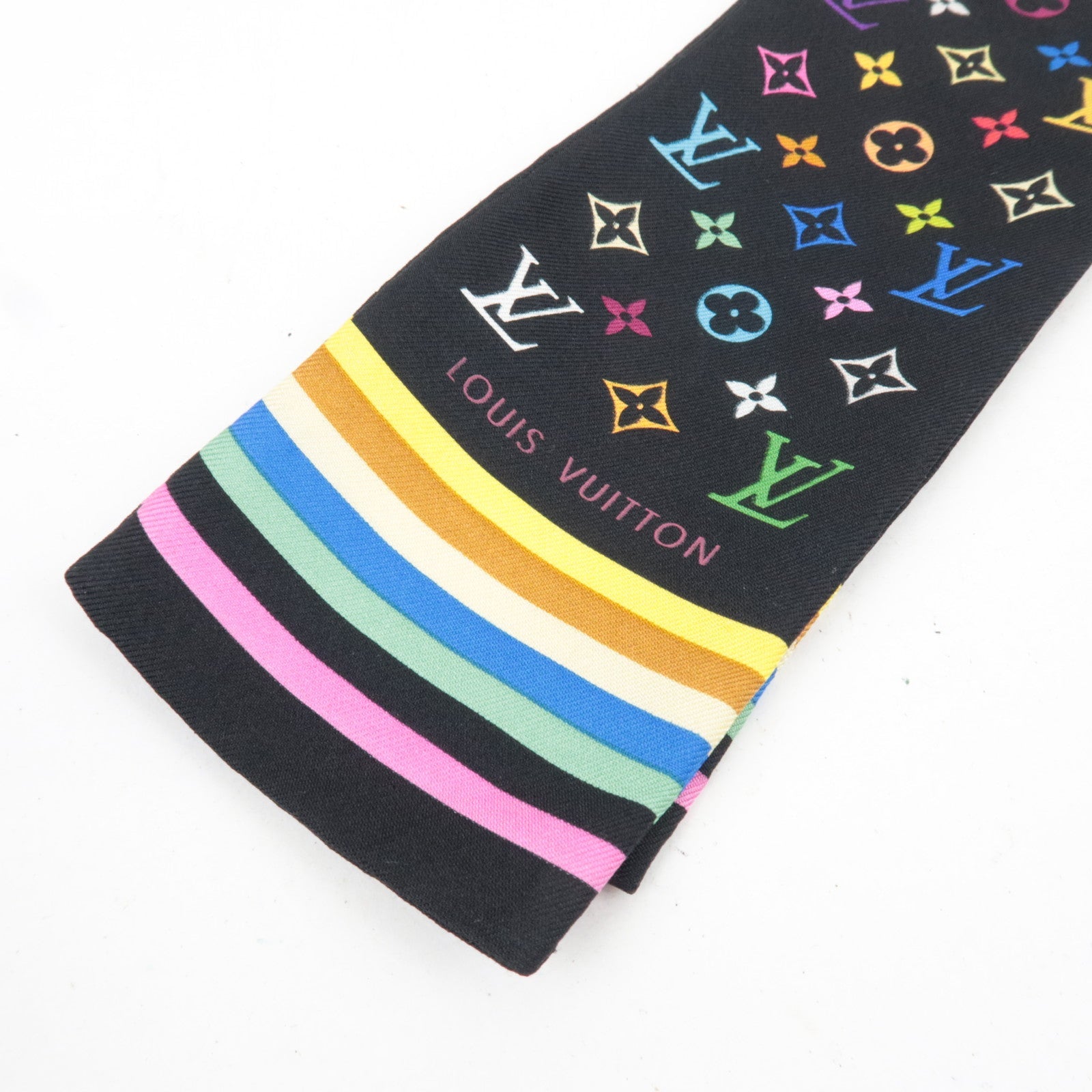 Louis Vuitton Monogram Multicolore Bandeau Scarf 100% Silk Noir M71992