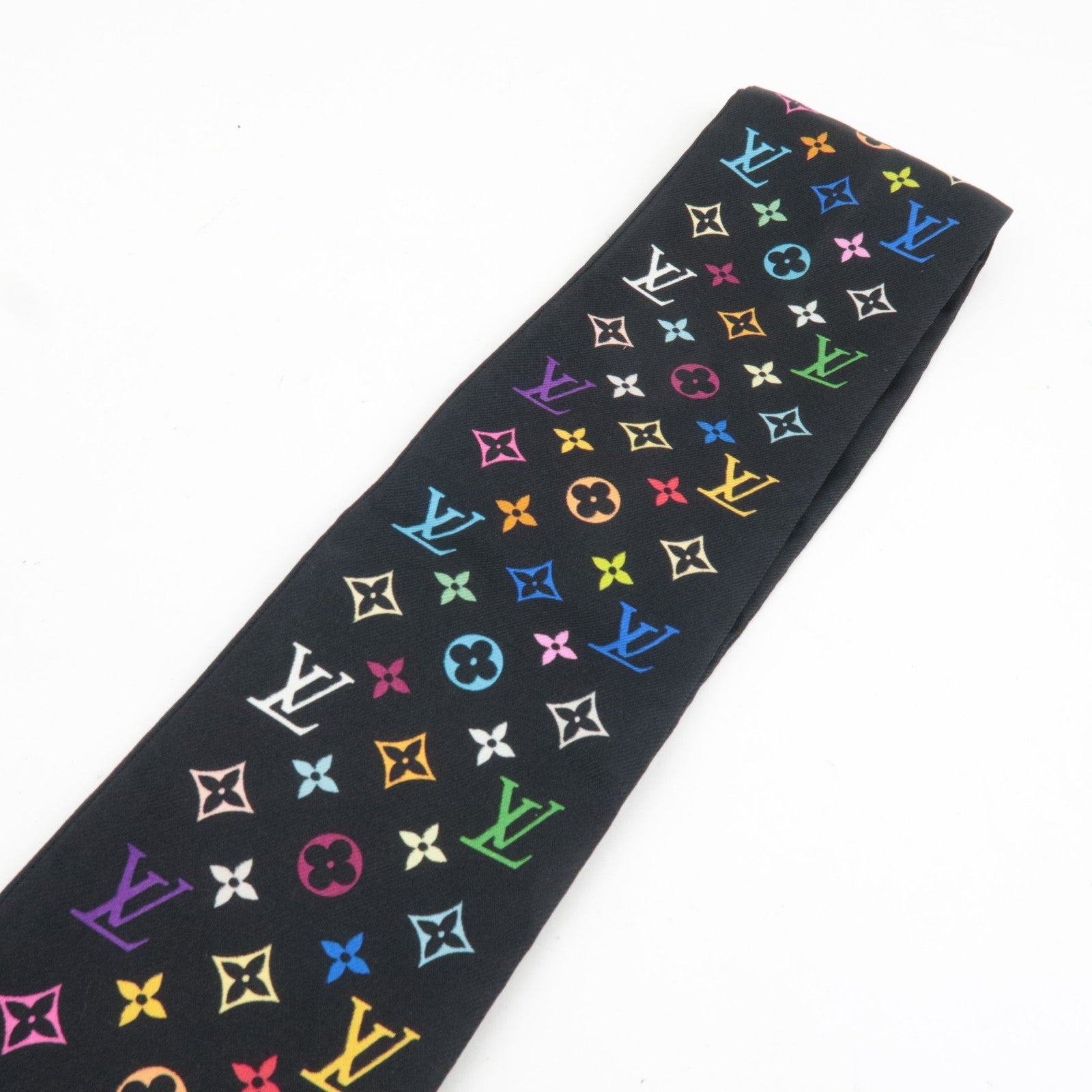 Louis Vuitton Monogram Multicolore Bandeau Scarf 100% Silk Noir M71992