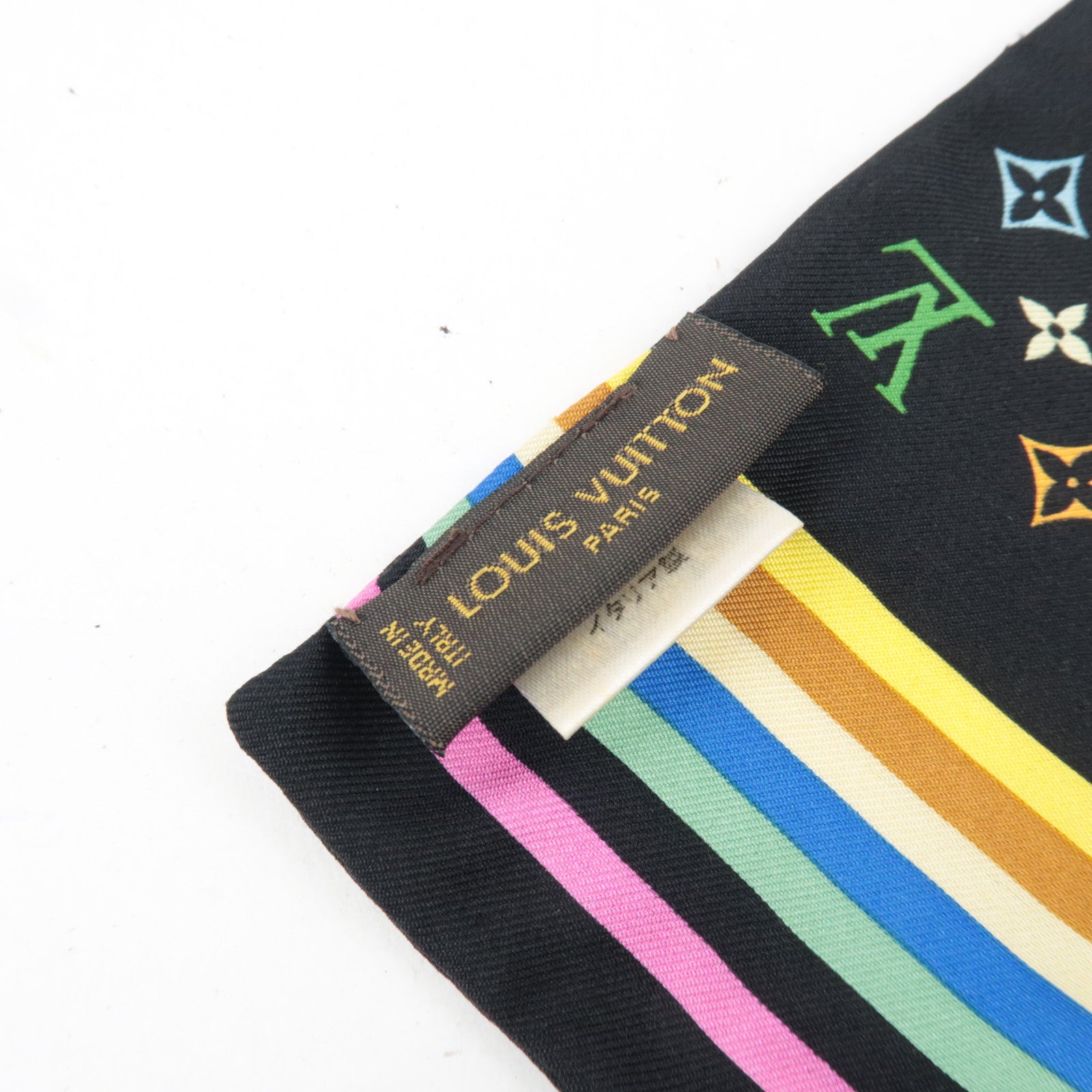 Louis Vuitton Monogram Multicolore Bandeau Scarf 100% Silk Noir M71992