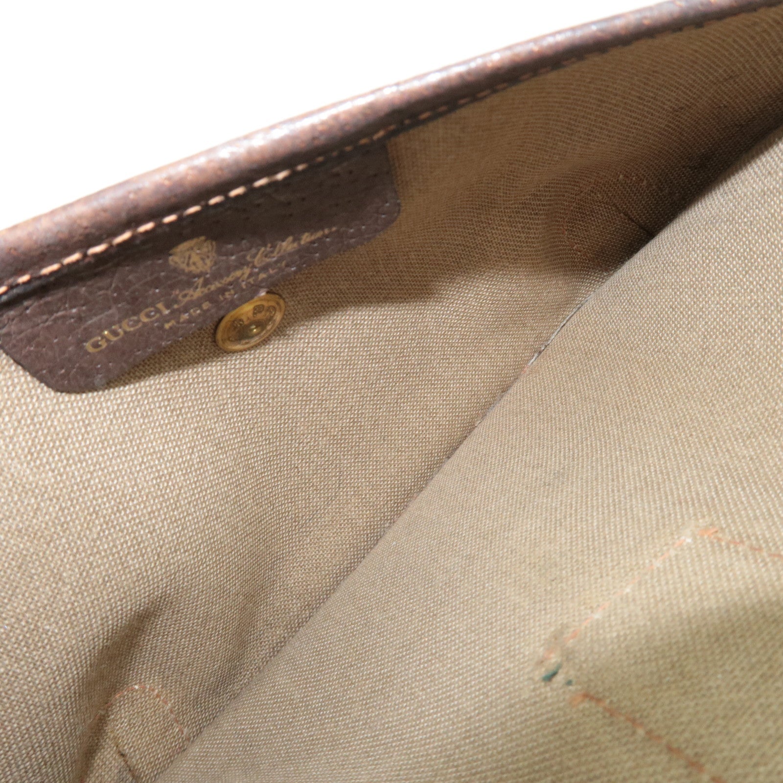 GUCCI Old Gucci Sherry GG Plus Leather Pouch Beige Brown 89.01.021