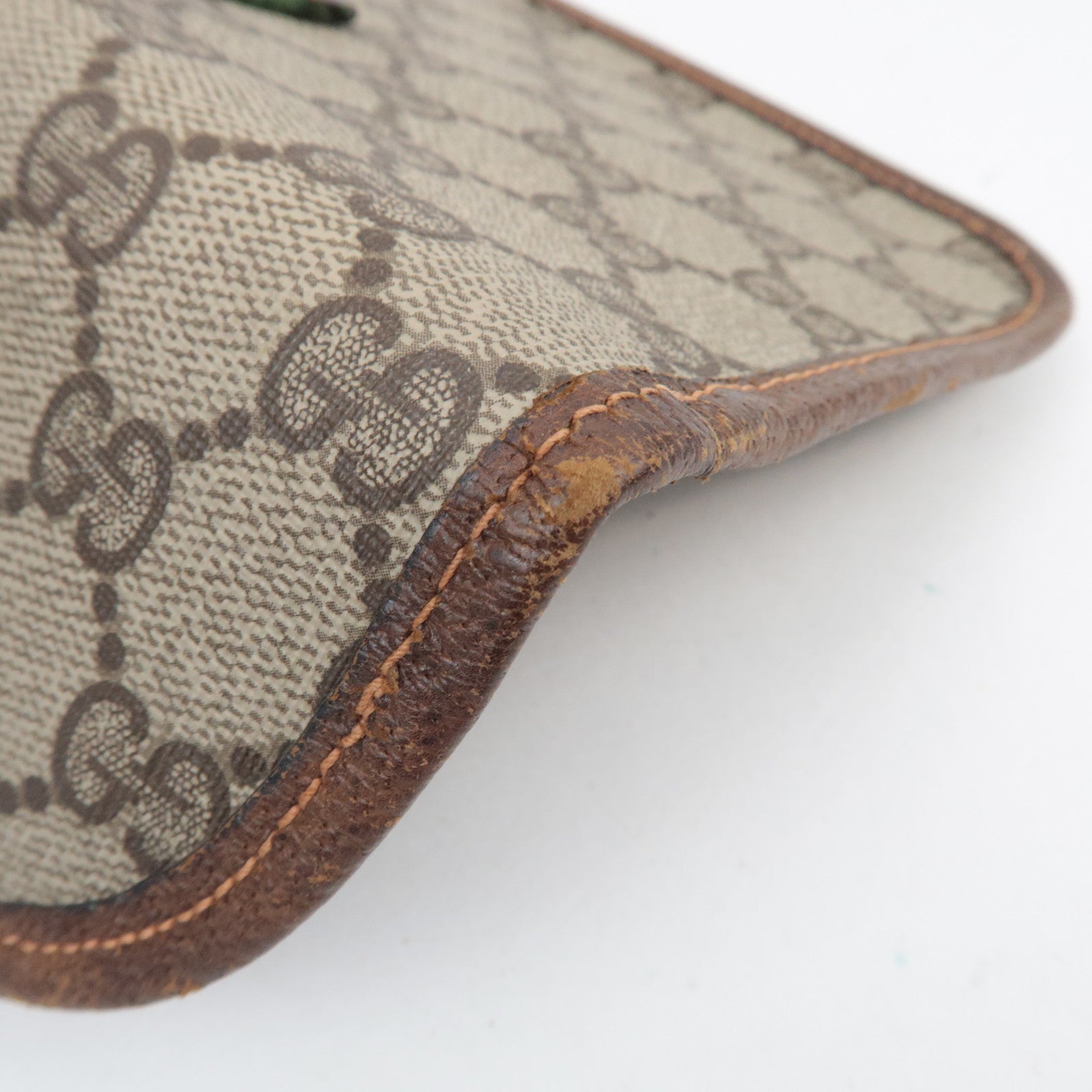 GUCCI Old Gucci Sherry GG Plus Leather Pouch Beige Brown 89.01.021