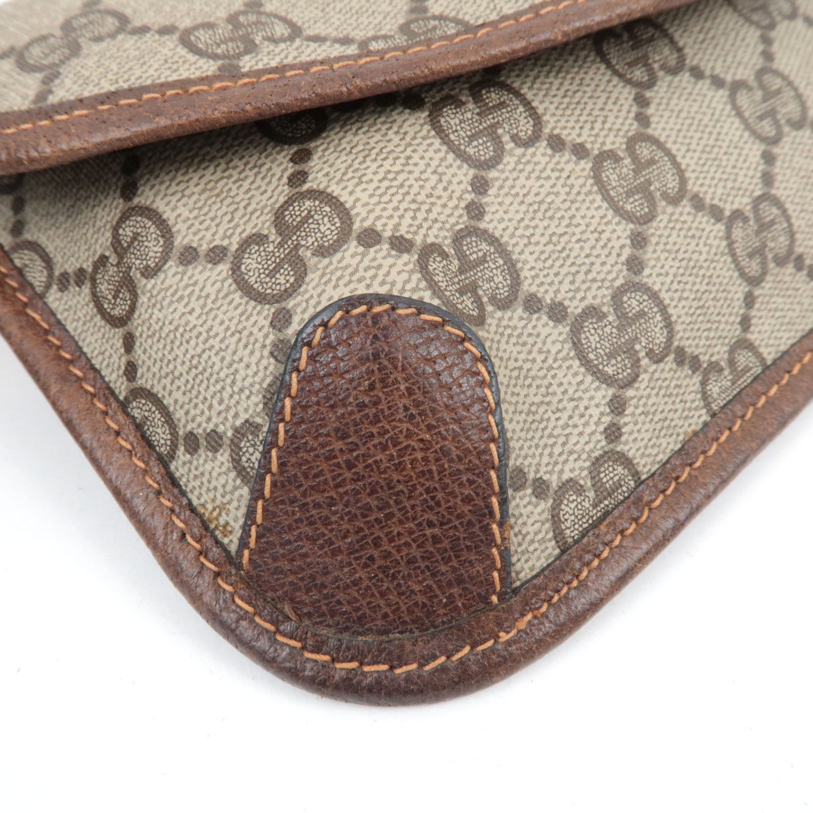 GUCCI Old Gucci Sherry GG Plus Leather Pouch Beige Brown 89.01.021