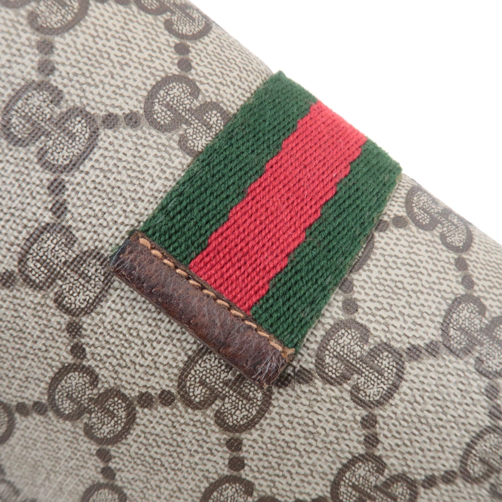 GUCCI Old Gucci Sherry GG Plus Leather Pouch Beige Brown 89.01.021