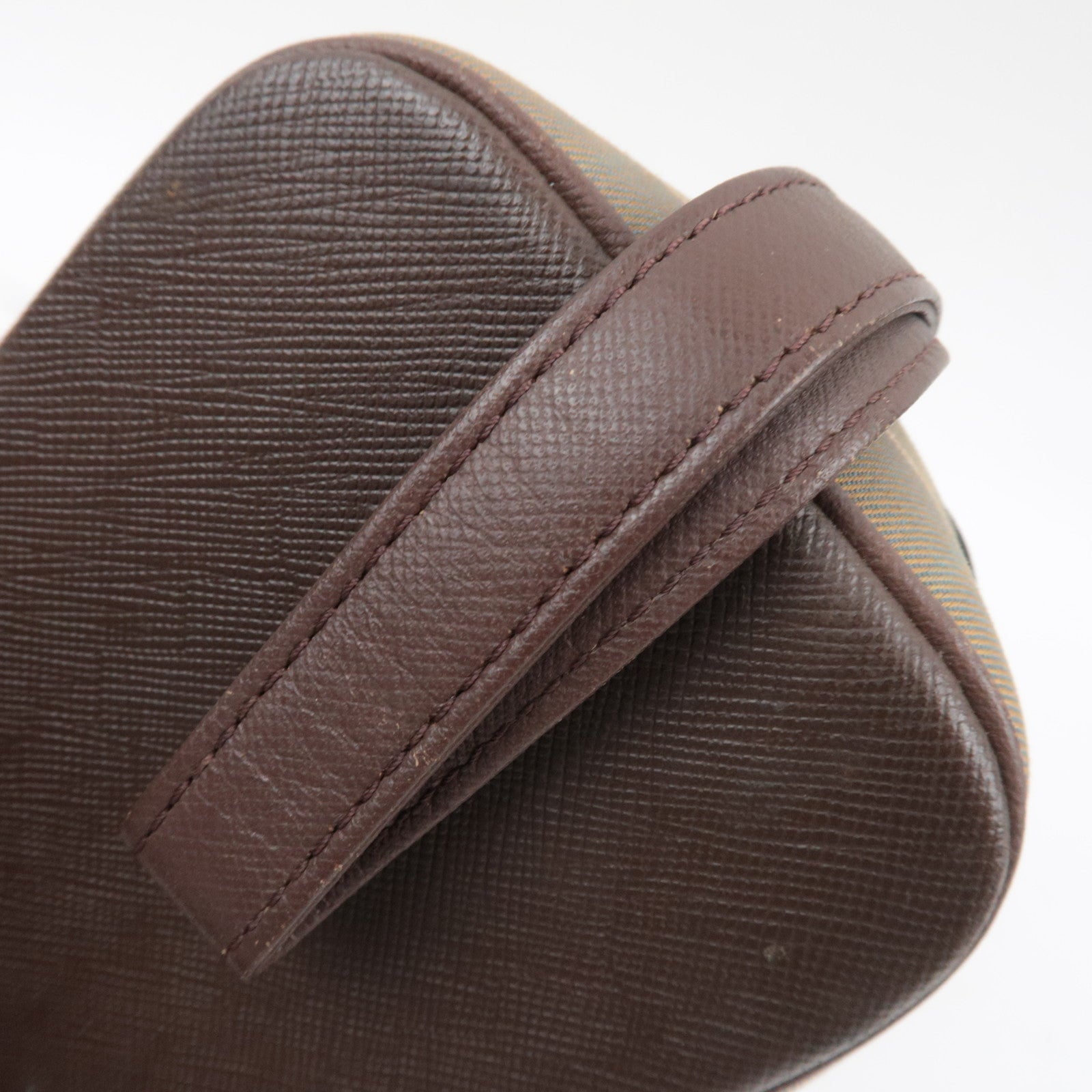 BURBERRY burberrys Nova Plaid Canvas Leather Cosmetic Pouch Beige Brown