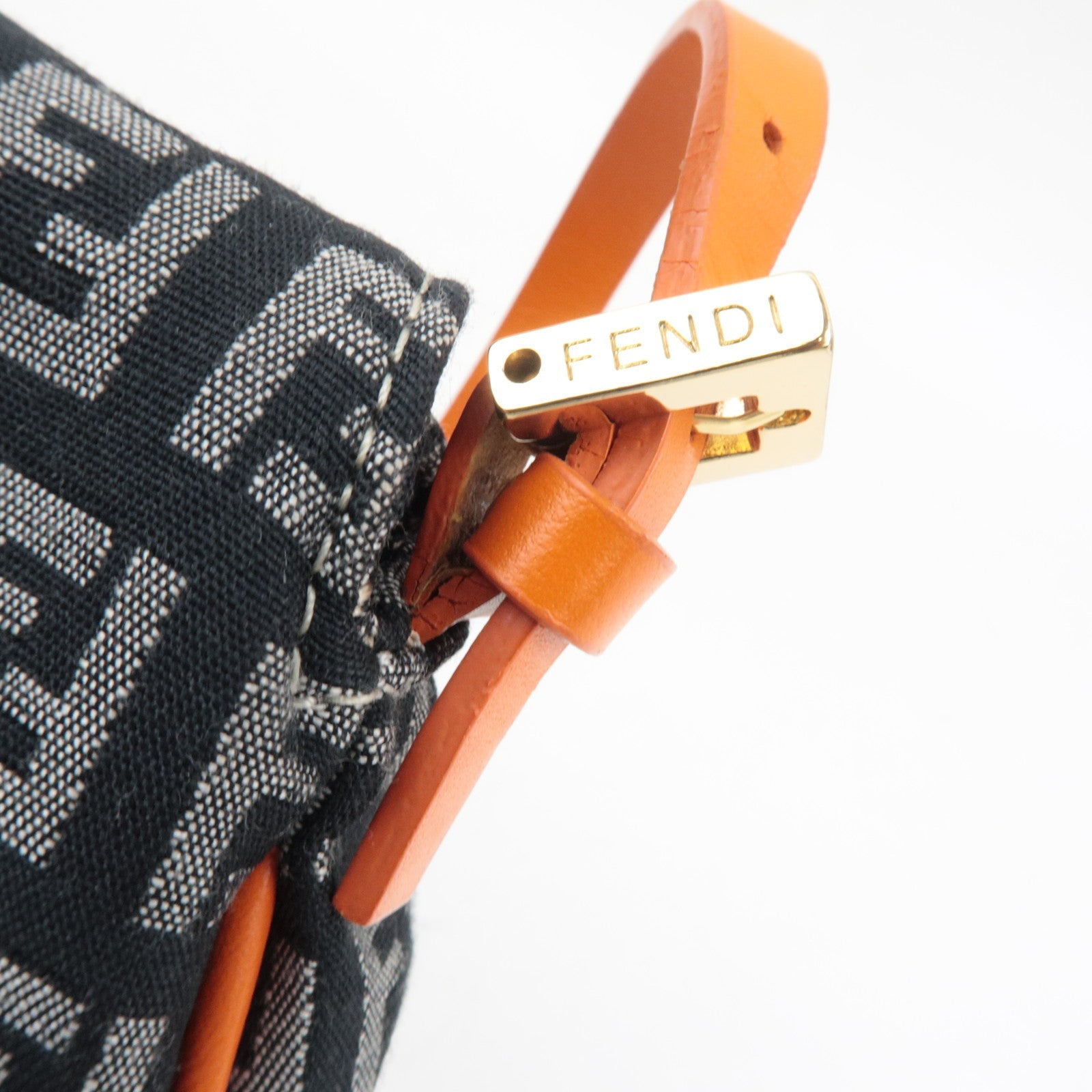 FENDI Zucchino Canvas Leather Shoulder Bag Black Orange 8BR145