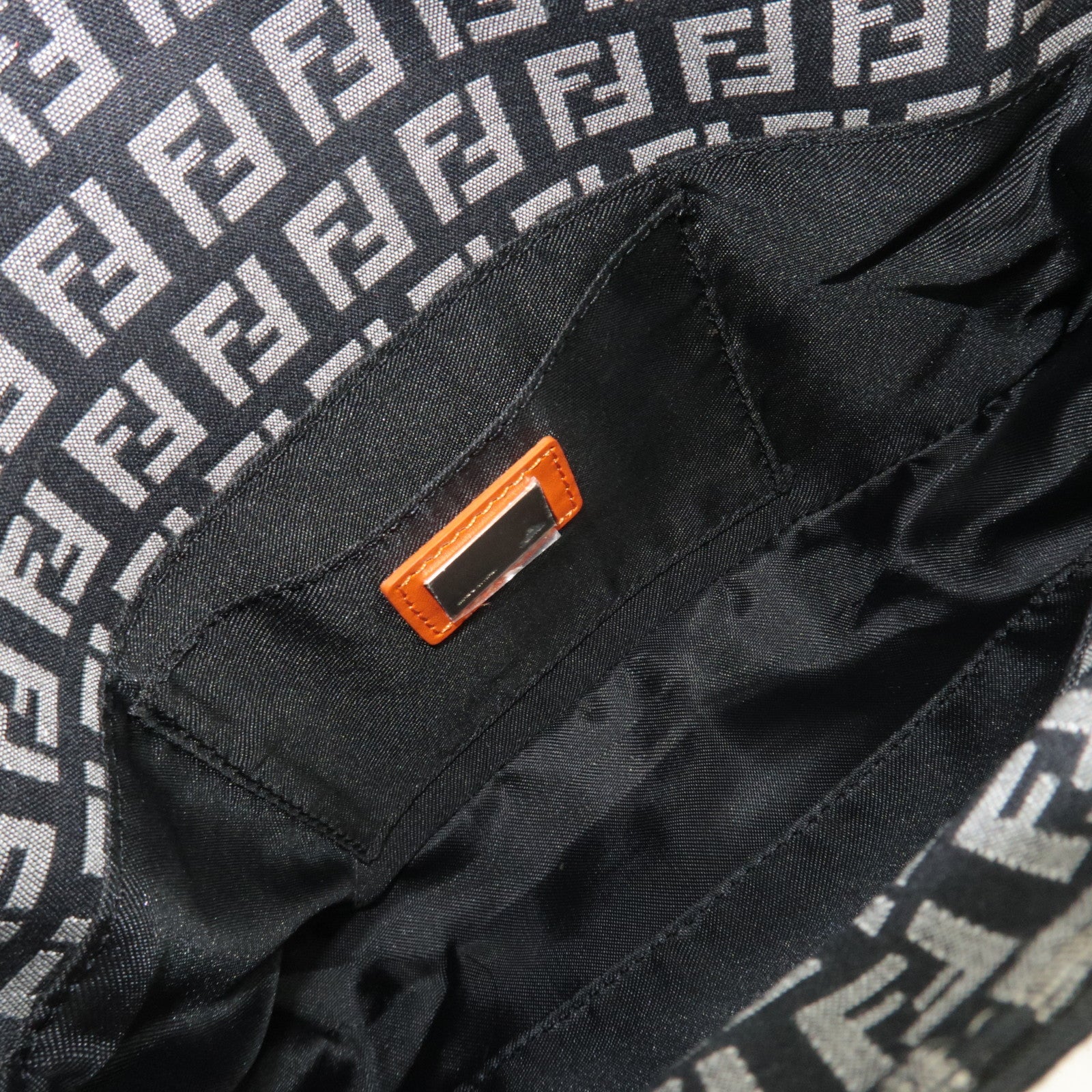 FENDI Zucchino Canvas Leather Shoulder Bag Black Orange 8BR145