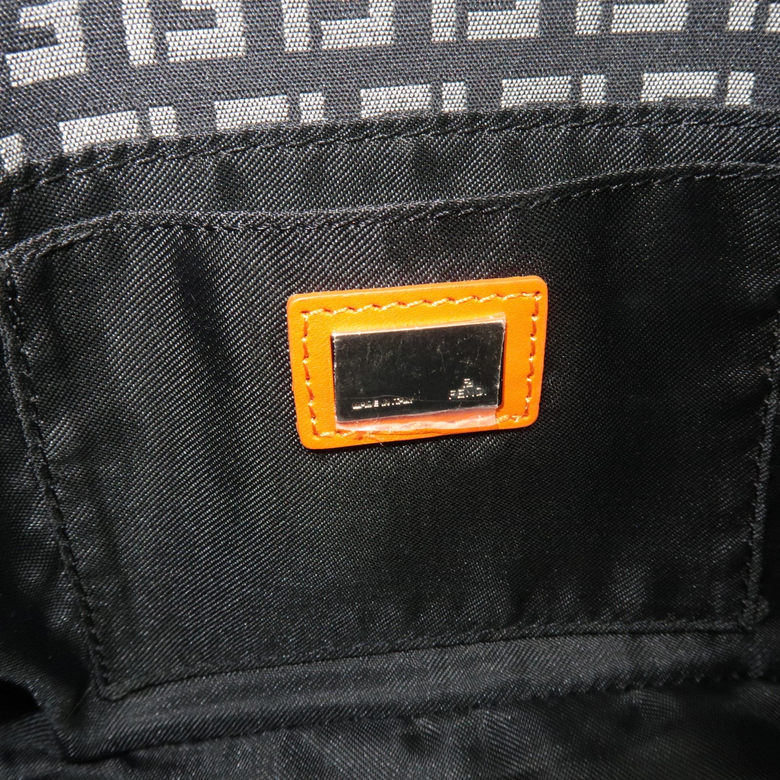 FENDI Zucchino Canvas Leather Shoulder Bag Black Orange 8BR145