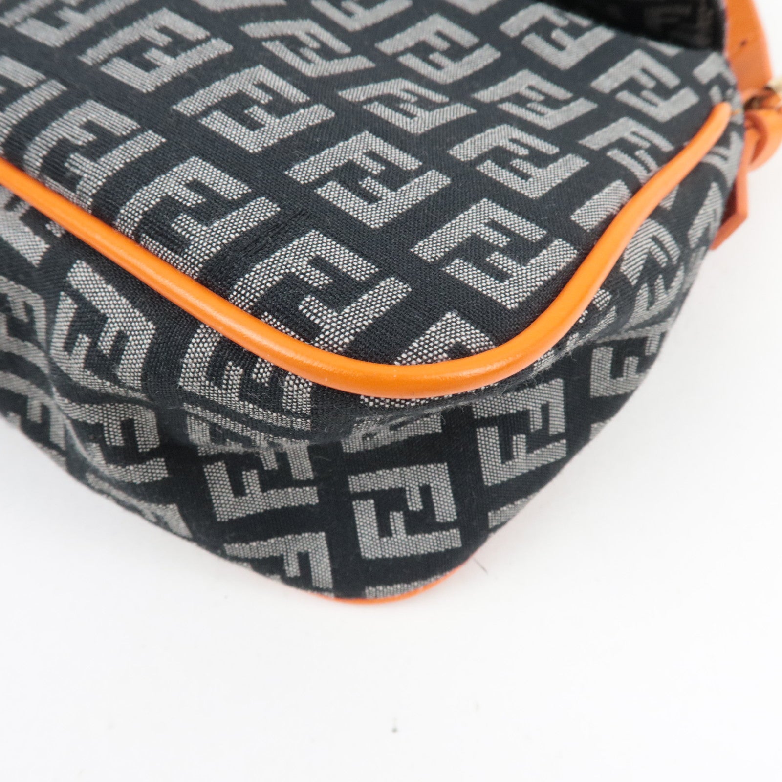 FENDI Zucchino Canvas Leather Shoulder Bag Black Orange 8BR145