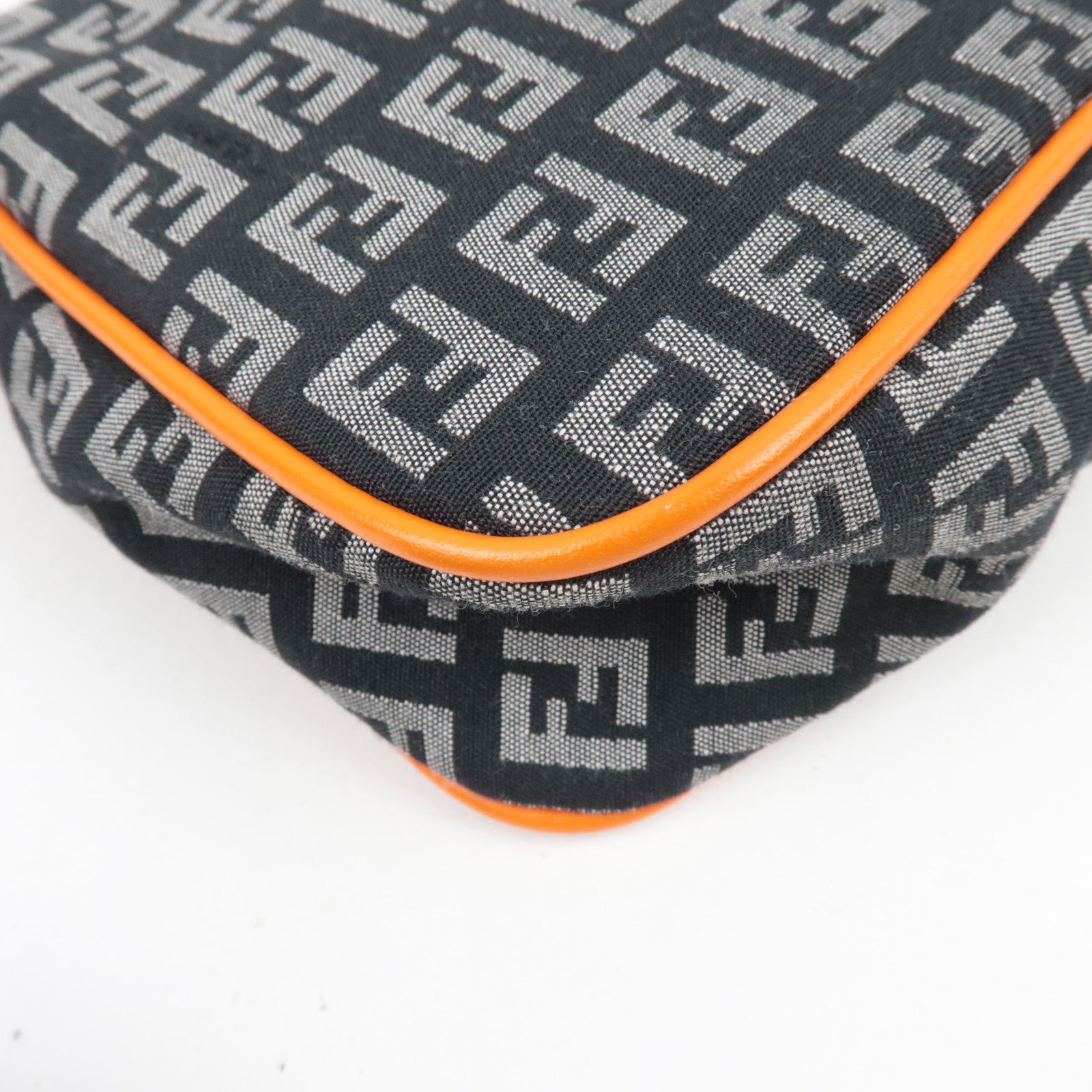 FENDI Zucchino Canvas Leather Shoulder Bag Black Orange 8BR145