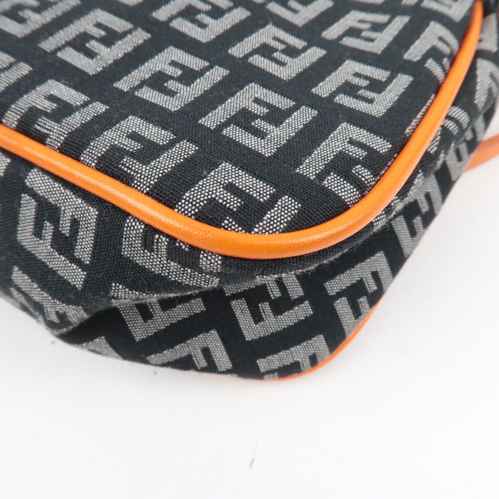 FENDI Zucchino Canvas Leather Shoulder Bag Black Orange 8BR145