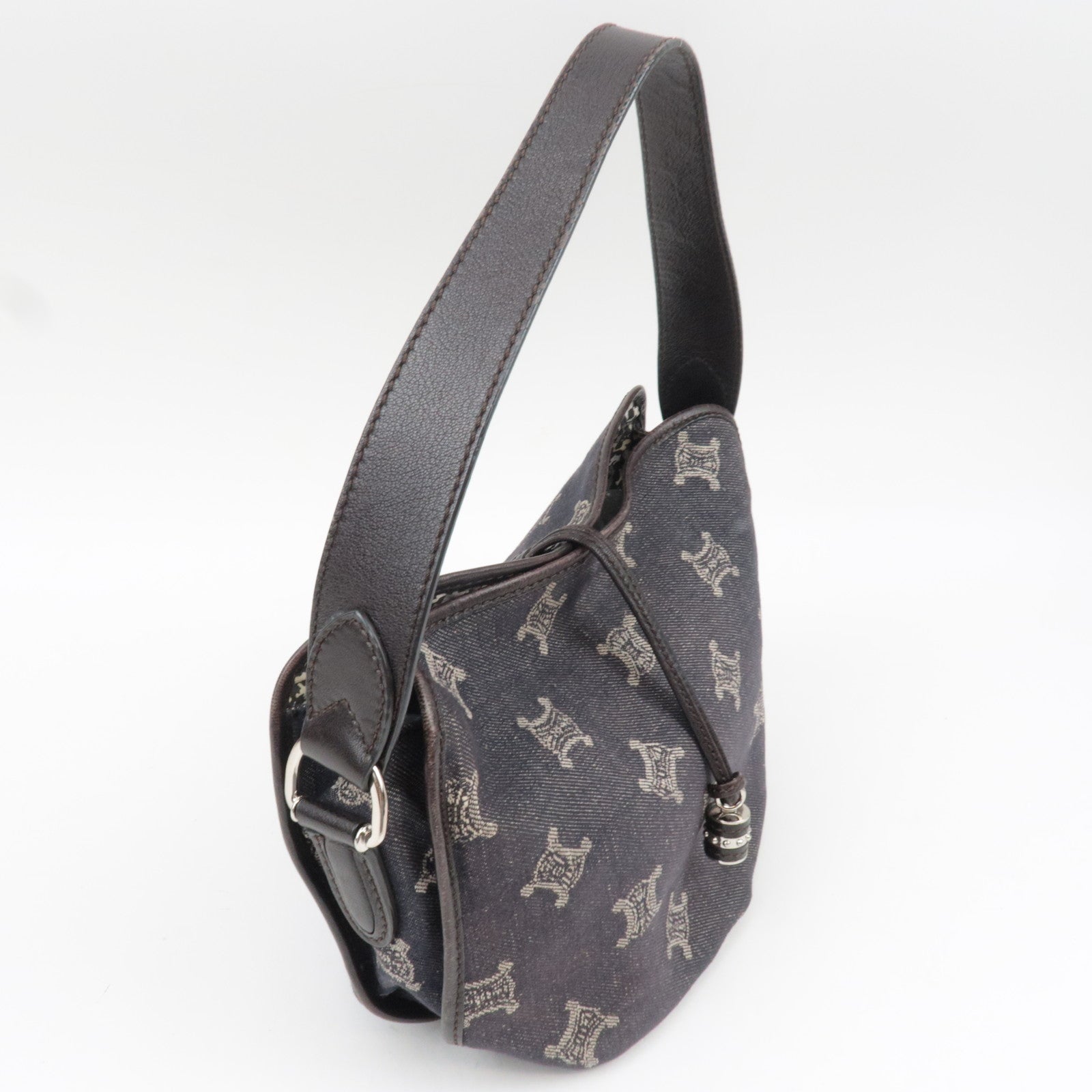 CELINE Paris Macadam Denim Leather Shoulder Bag Black