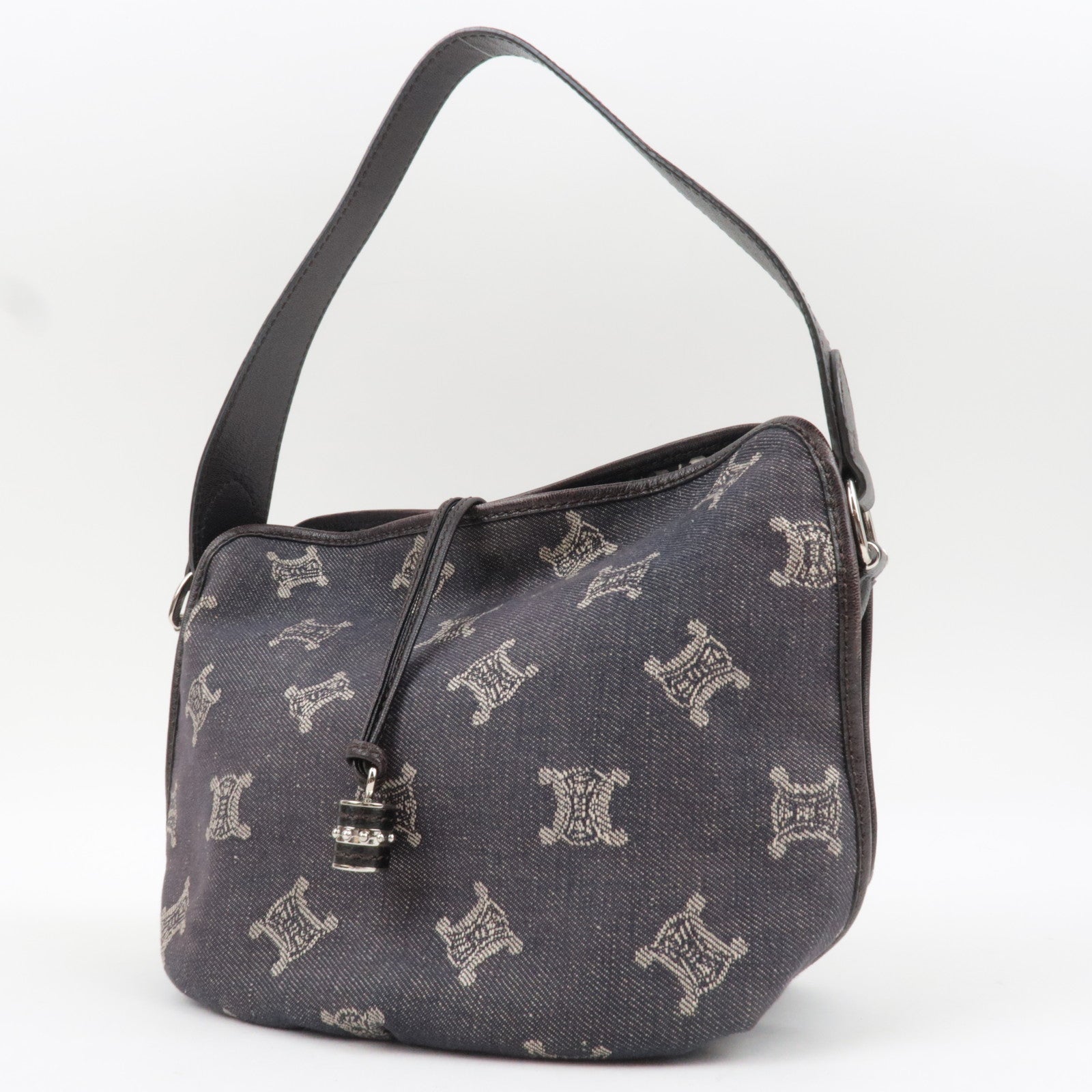 CELINE Paris Macadam Denim Leather Shoulder Bag Black